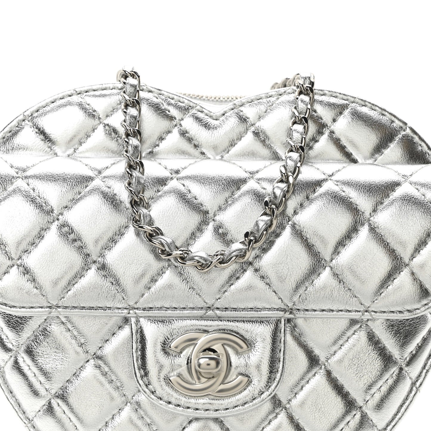 Metallic Lambskin Quilted CC In Love Heart Bag Silver