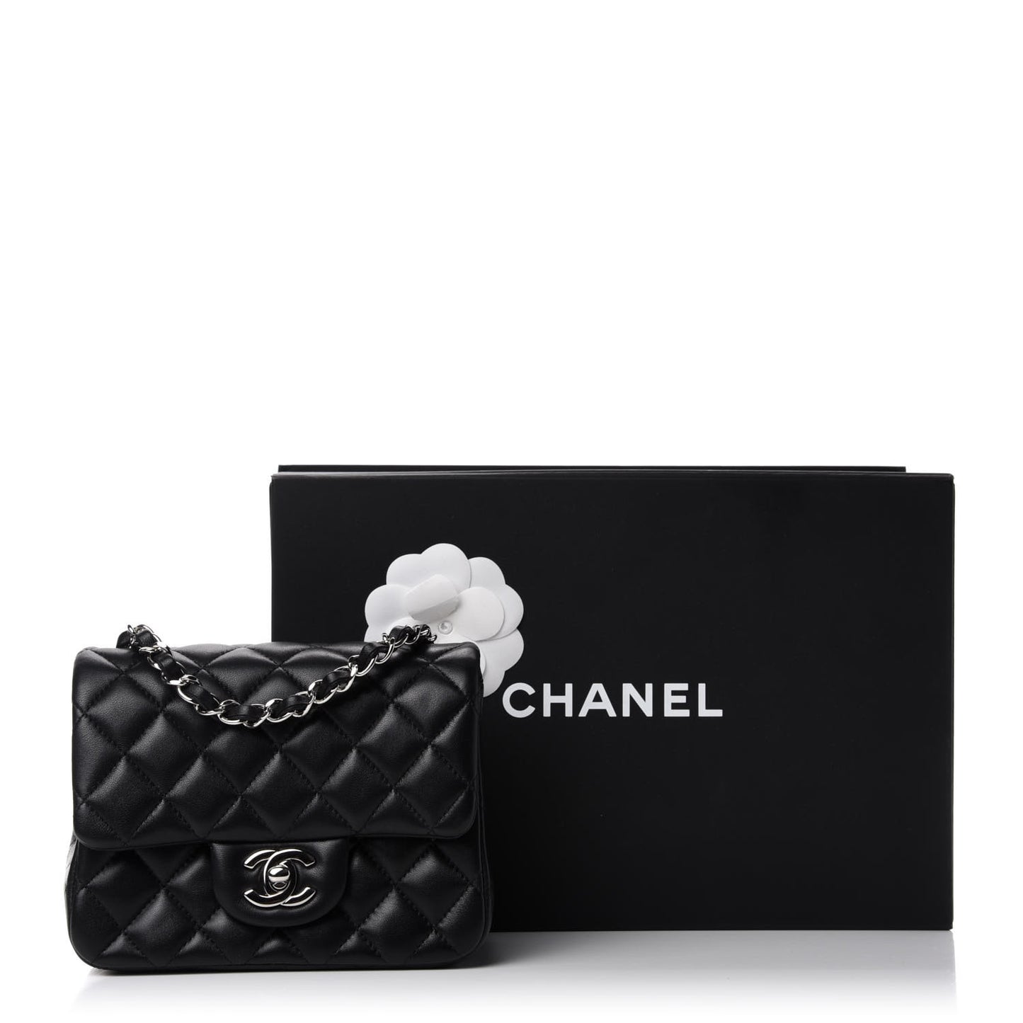 Lambskin Quilted Mini Square Flap Black