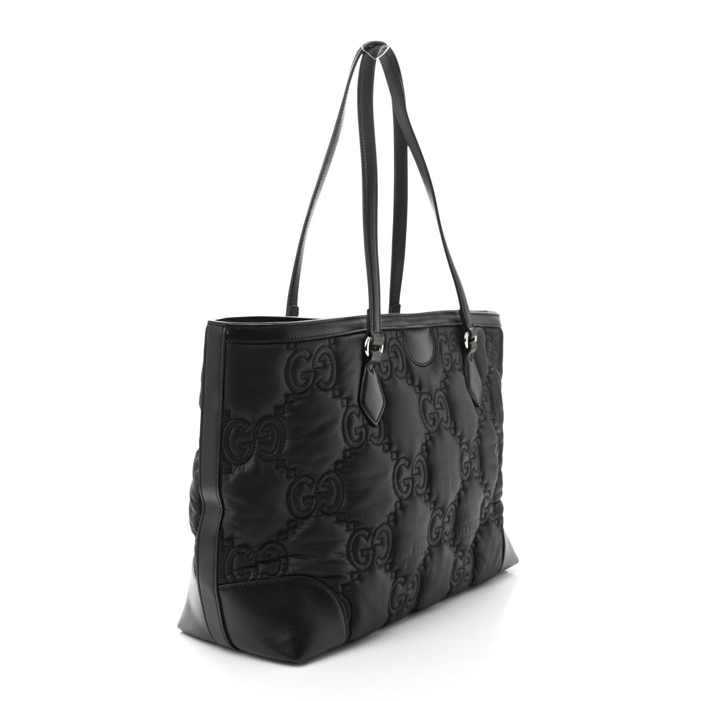 Nylon Calfskin Enamel GG Matelasse Medium Ophidia Shopping Bag Black