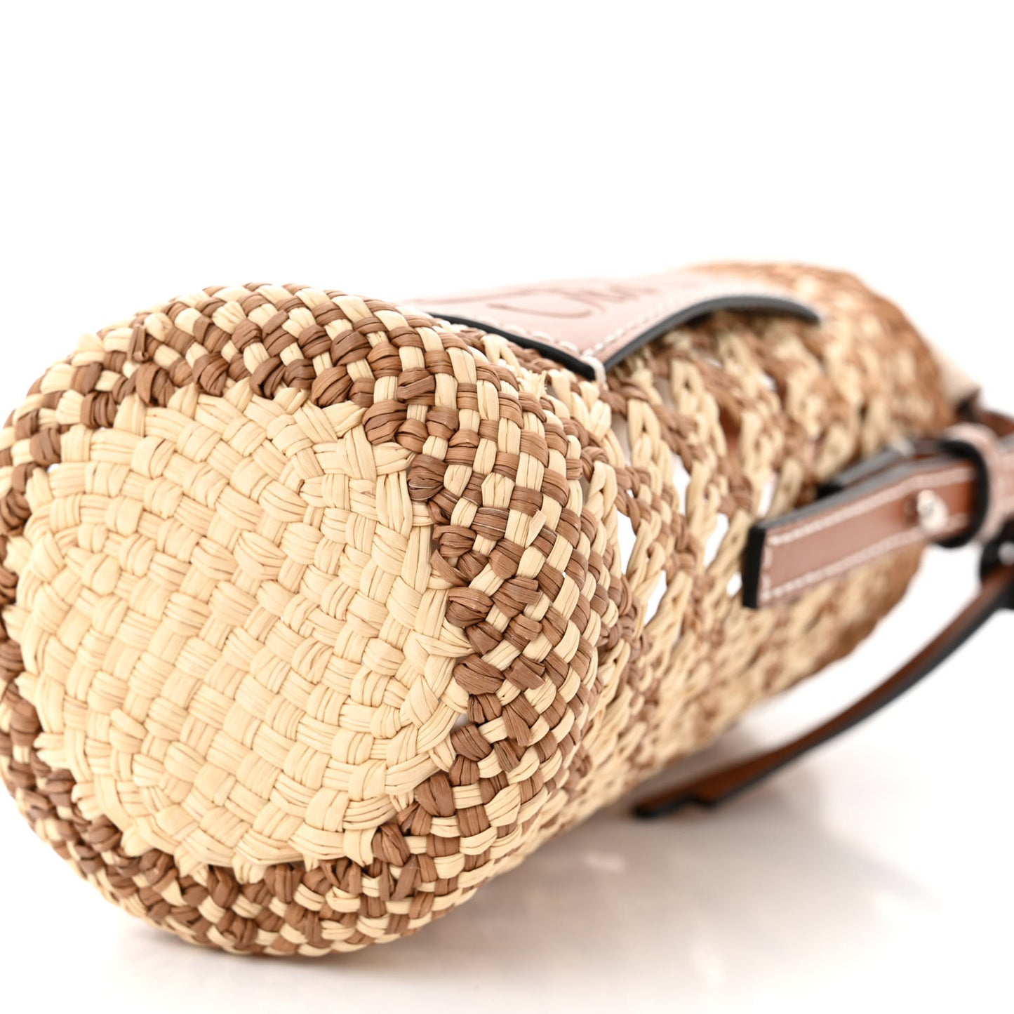 Calfskin Raffia Paula's Ibiza Pocket Bucket Bag Natural Tan