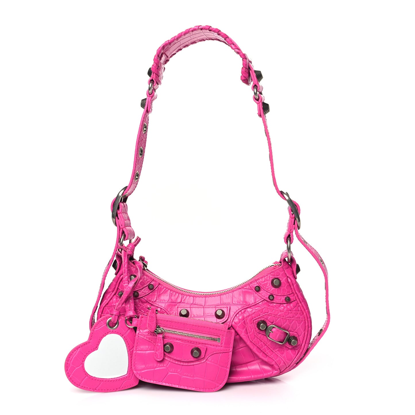 Extra Supple Calfskin Crocodile Embossed XS Le Cagole Shoulder Bag Lipstick Pink