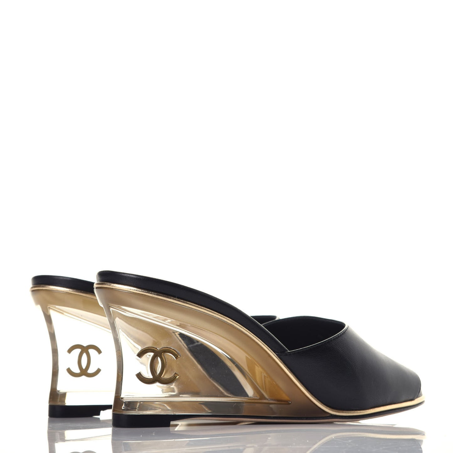 Lambskin Lucite CC Wedge Mules 36 Black