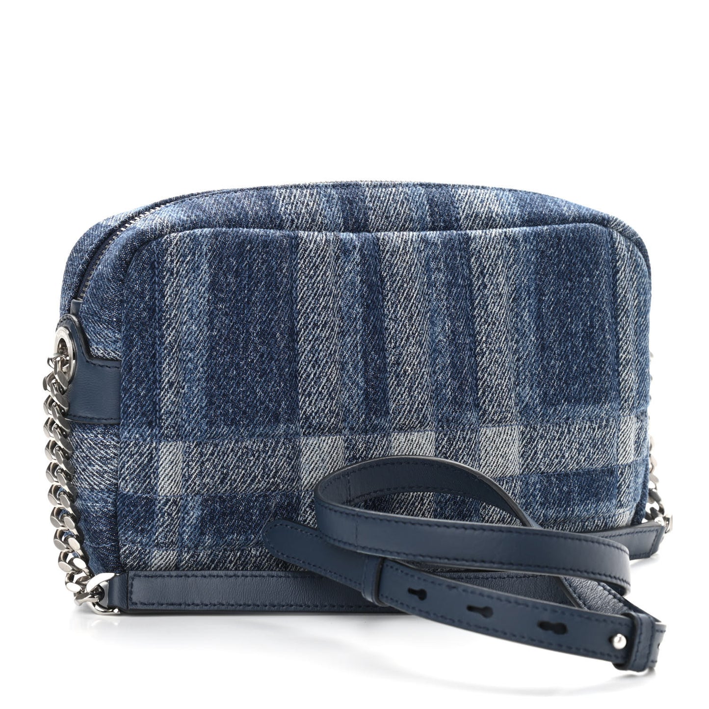 Calfskin Demin Check Small Lola Camera Bag Navy