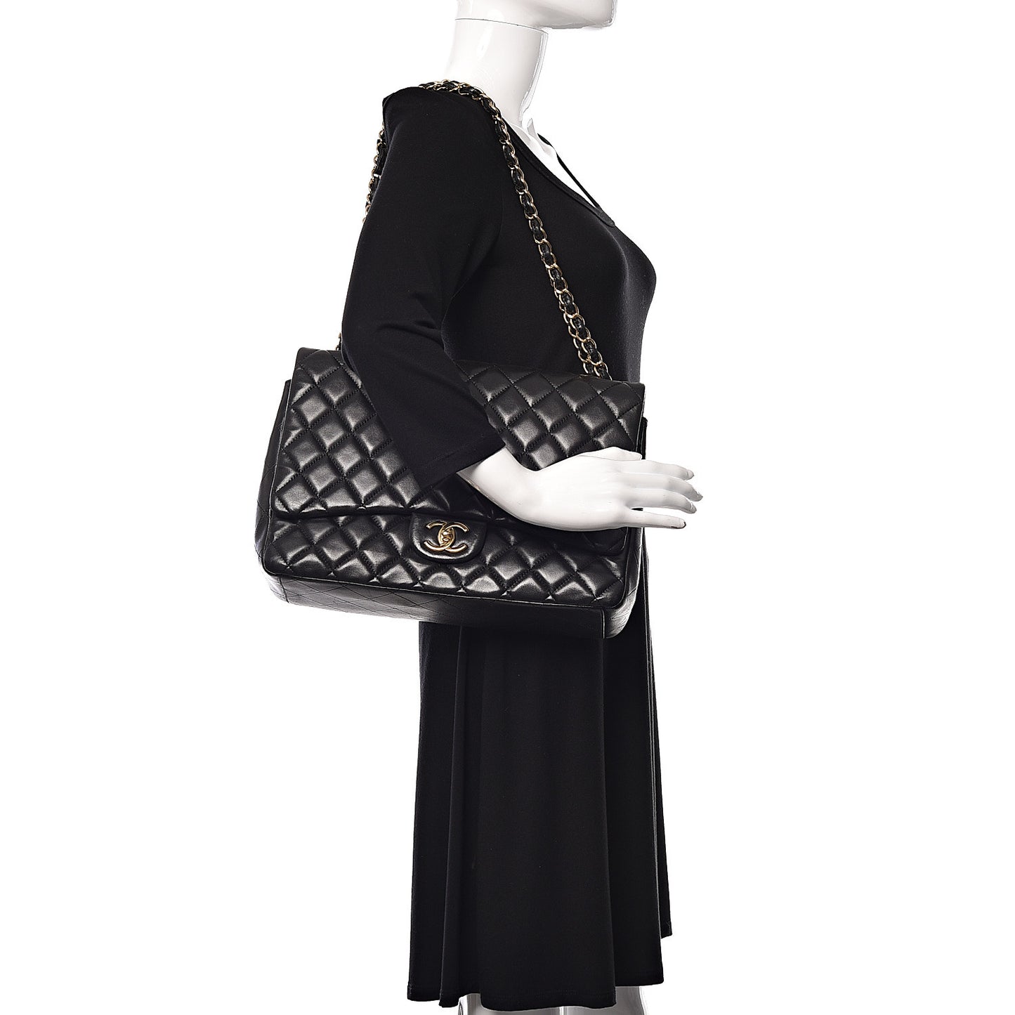 Lambskin Quilted Maxi Double Flap Black