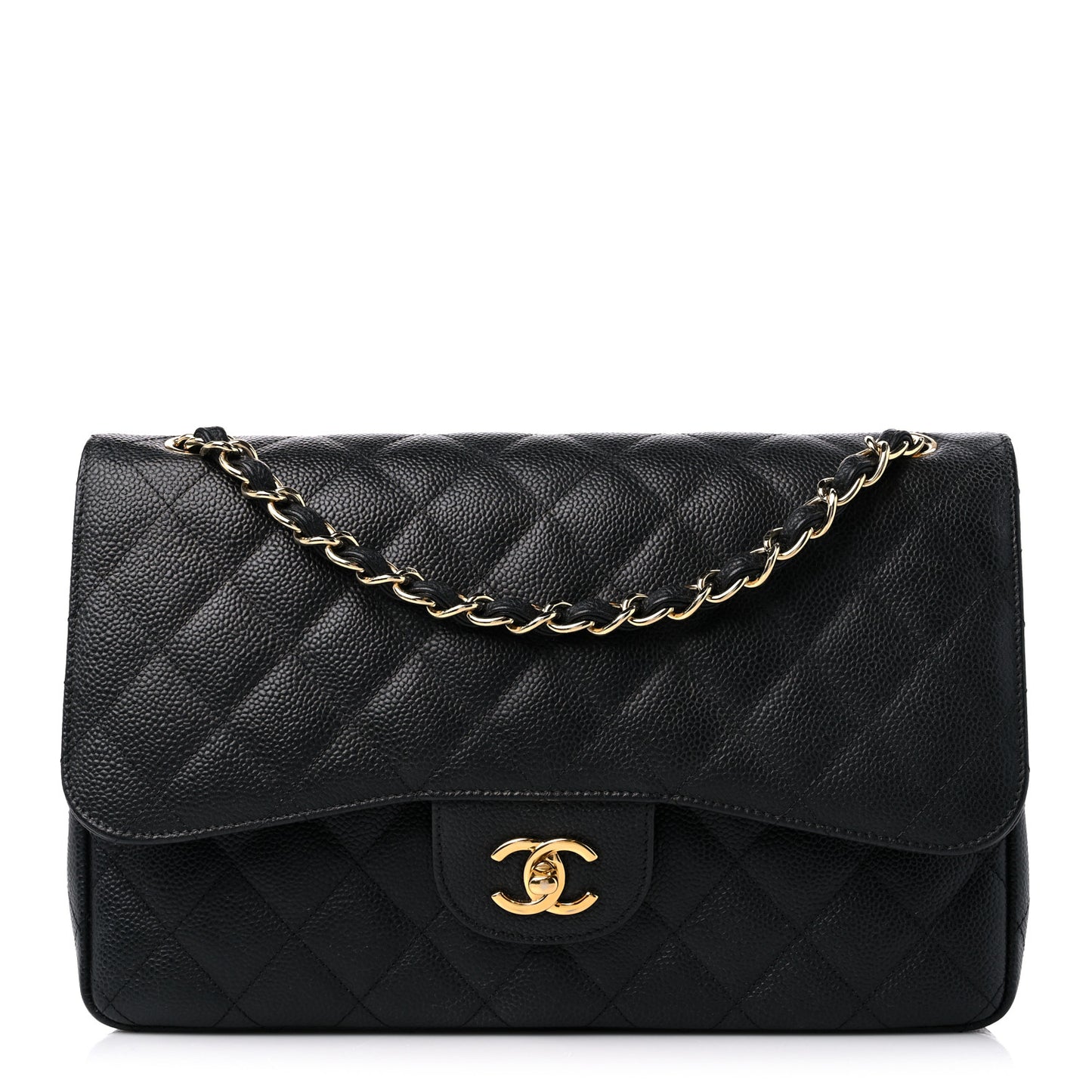 Caviar Quilted Jumbo Double Flap Black