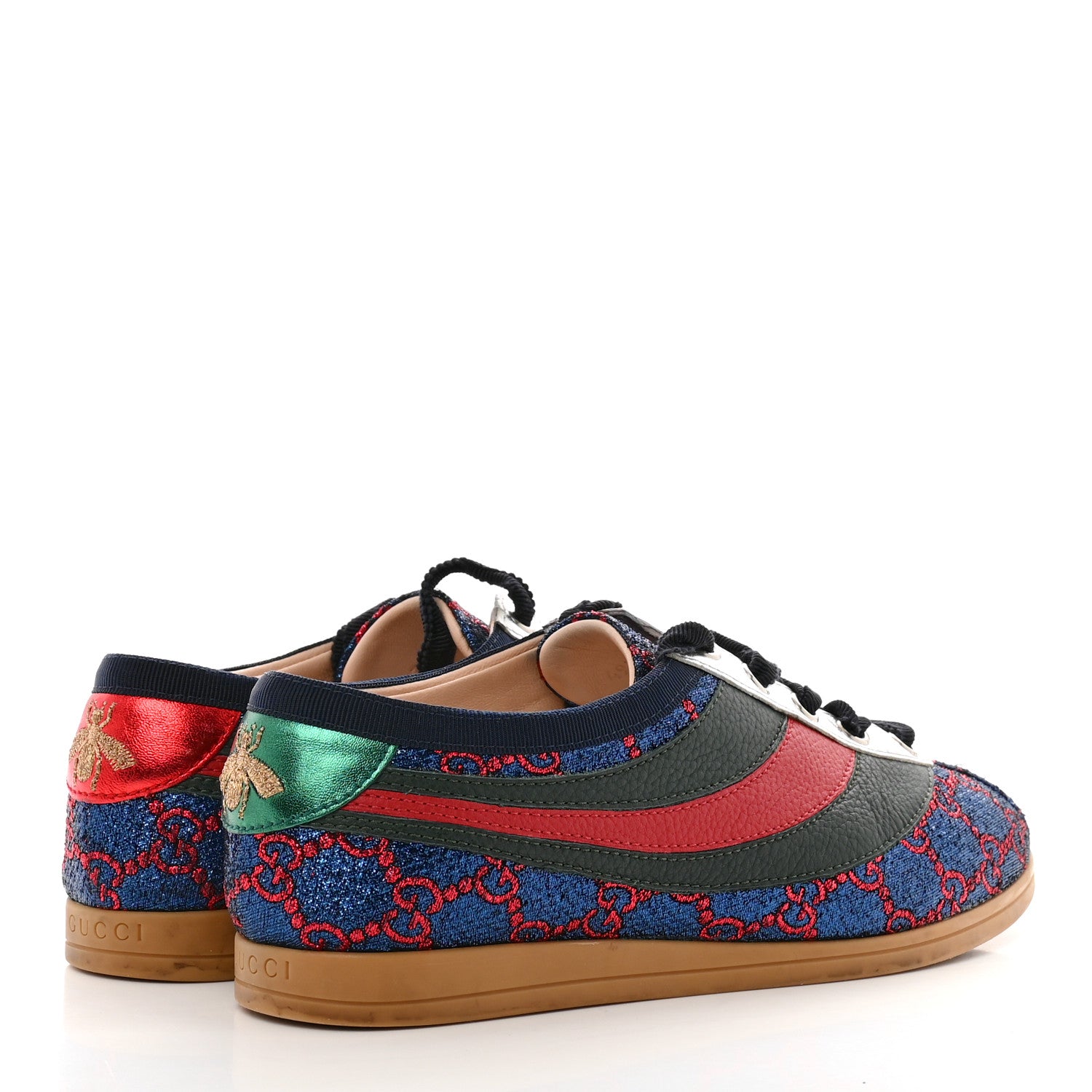Gucci Lurex Calfskin Web GG Monogram Womens Falacer Sneakers 35.5 Iridescent Blue 5 of 10