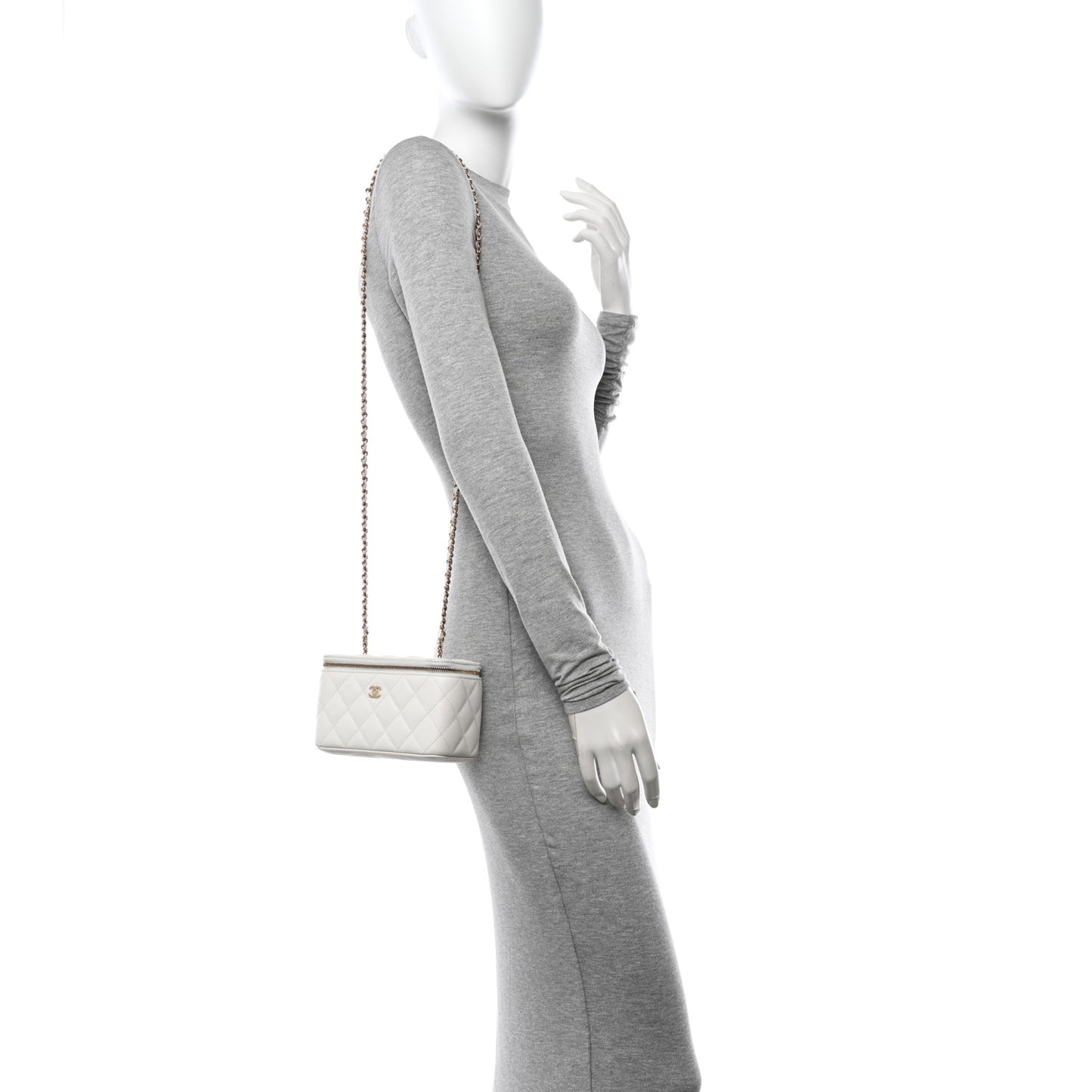Caviar Quilted Small Vanity Case With Chain White