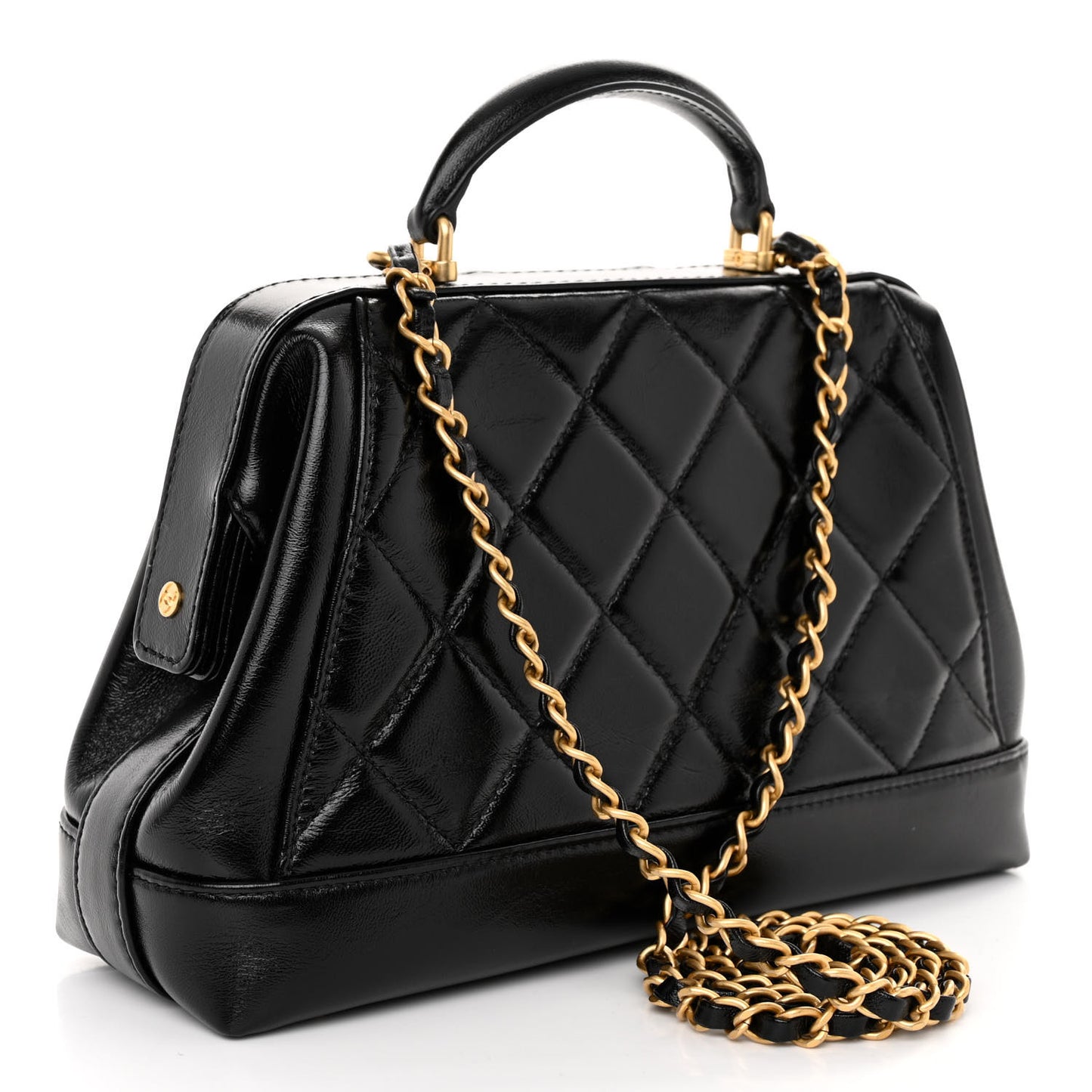 Shiny Lambskin Quilted Small Cocodoc Top Handle Bag Black