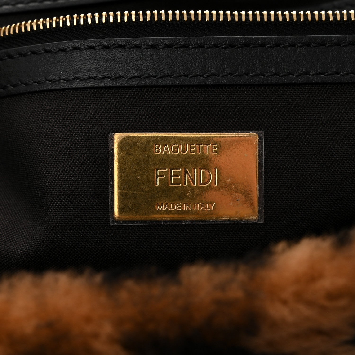 Fendi Shearling Vitello Dolce Macro FF 1974 Large Baguette Tobacco Black 6 of 10