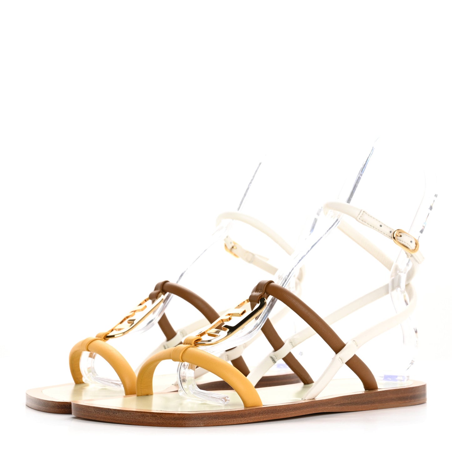 Nappa Fendi O'Lock Gladiator Flat Sandals 37 Semolina Sabbia White