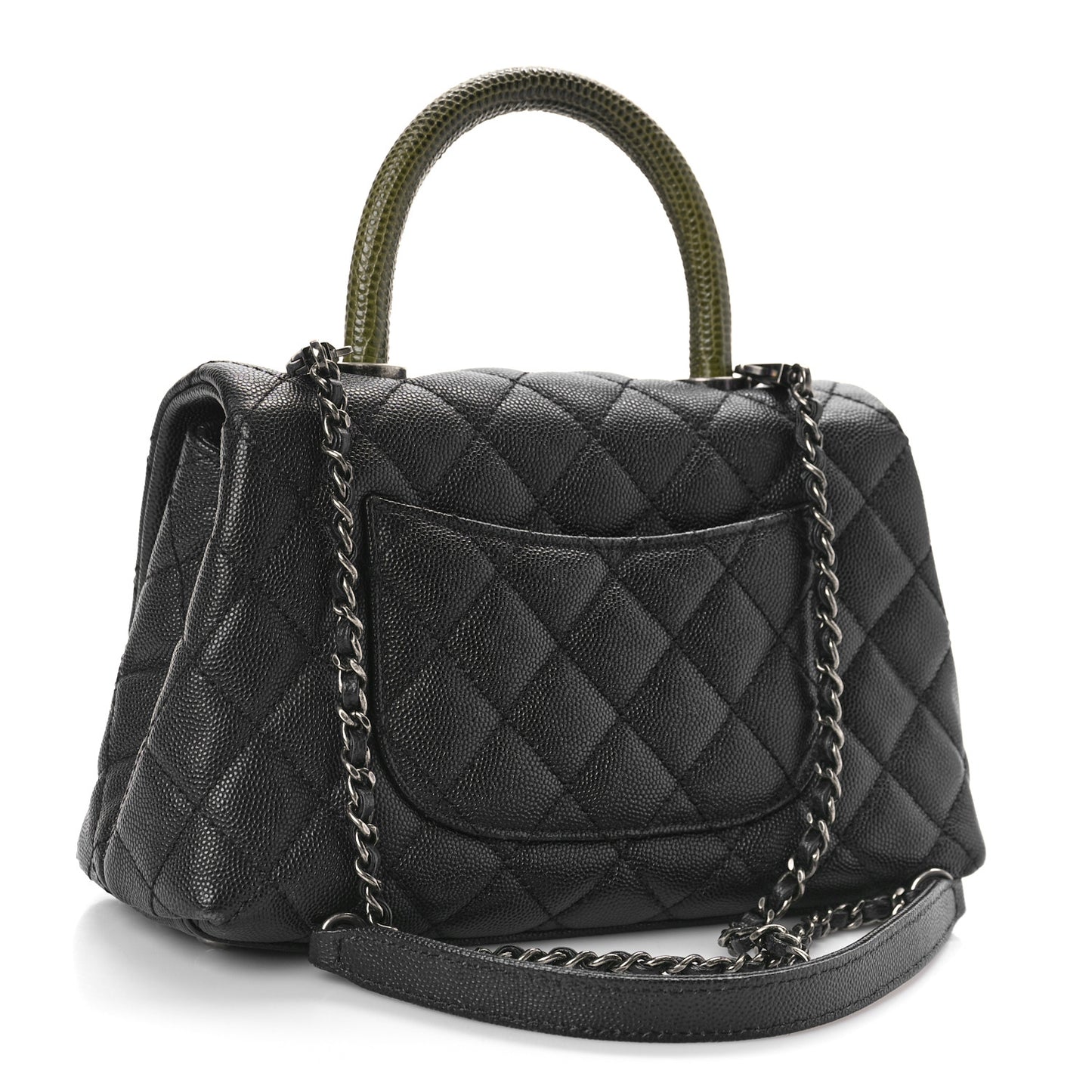 Caviar Lizard Embossed Quilted Mini Coco Handle Flap Black