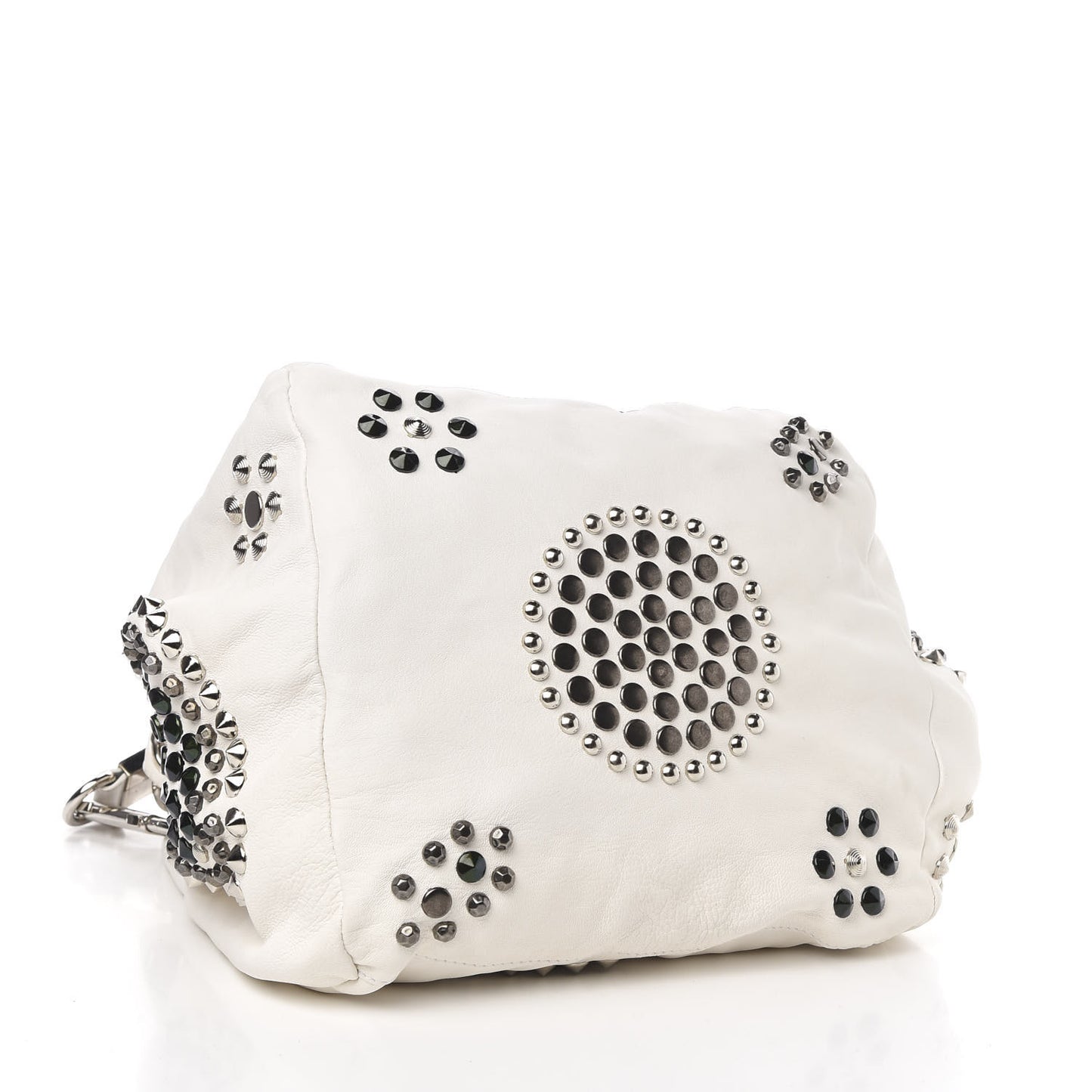 Calfskin Studded Lola Tote White