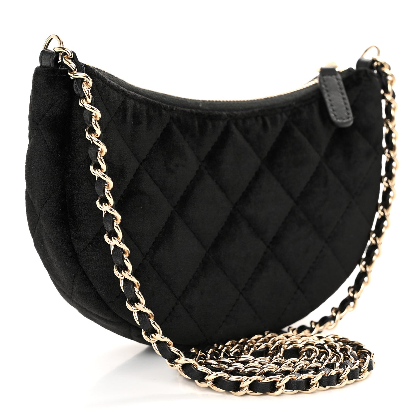 Velvet Crystal Quilted Chain Hobo Black
