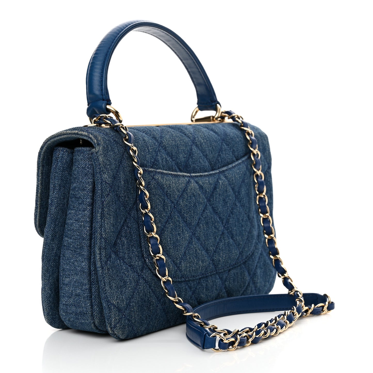 Denim Quilted Small Trendy CC Flap Dual Handle Bag Blue