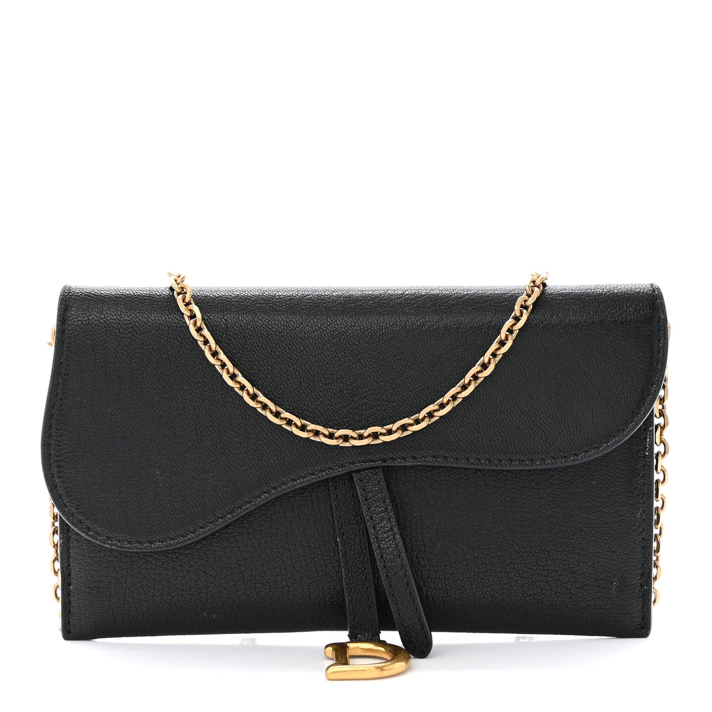 Goatskin Saddle Long Wallet With Chain Black