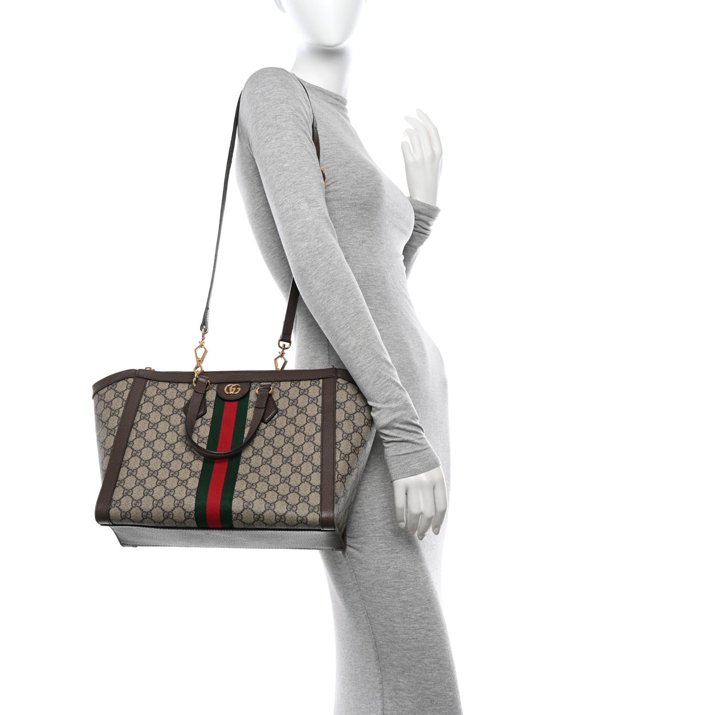 GG Supreme Monogram Web Medium Ophidia Tote Bag Brown