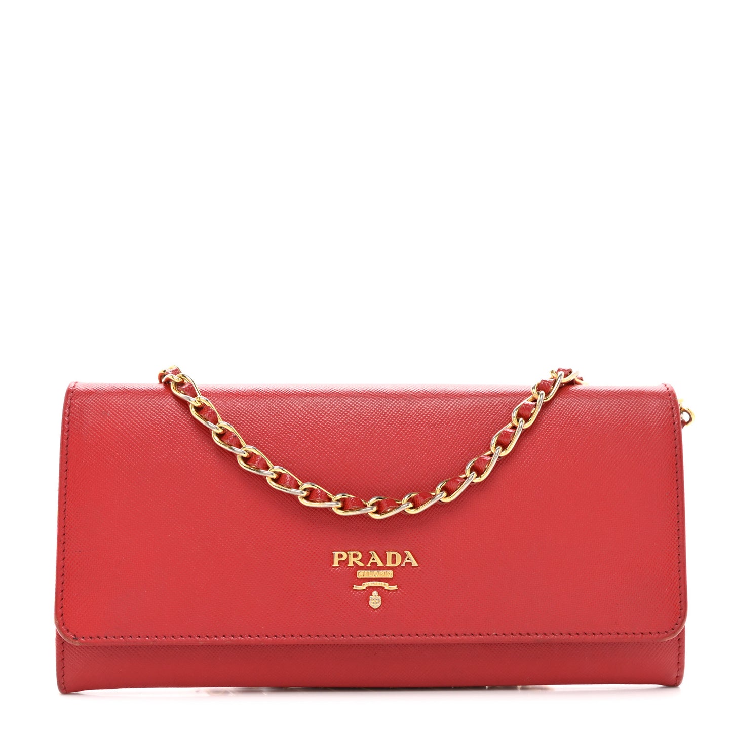 Saffiano Metal Oro Chain Wallet Fuoco
