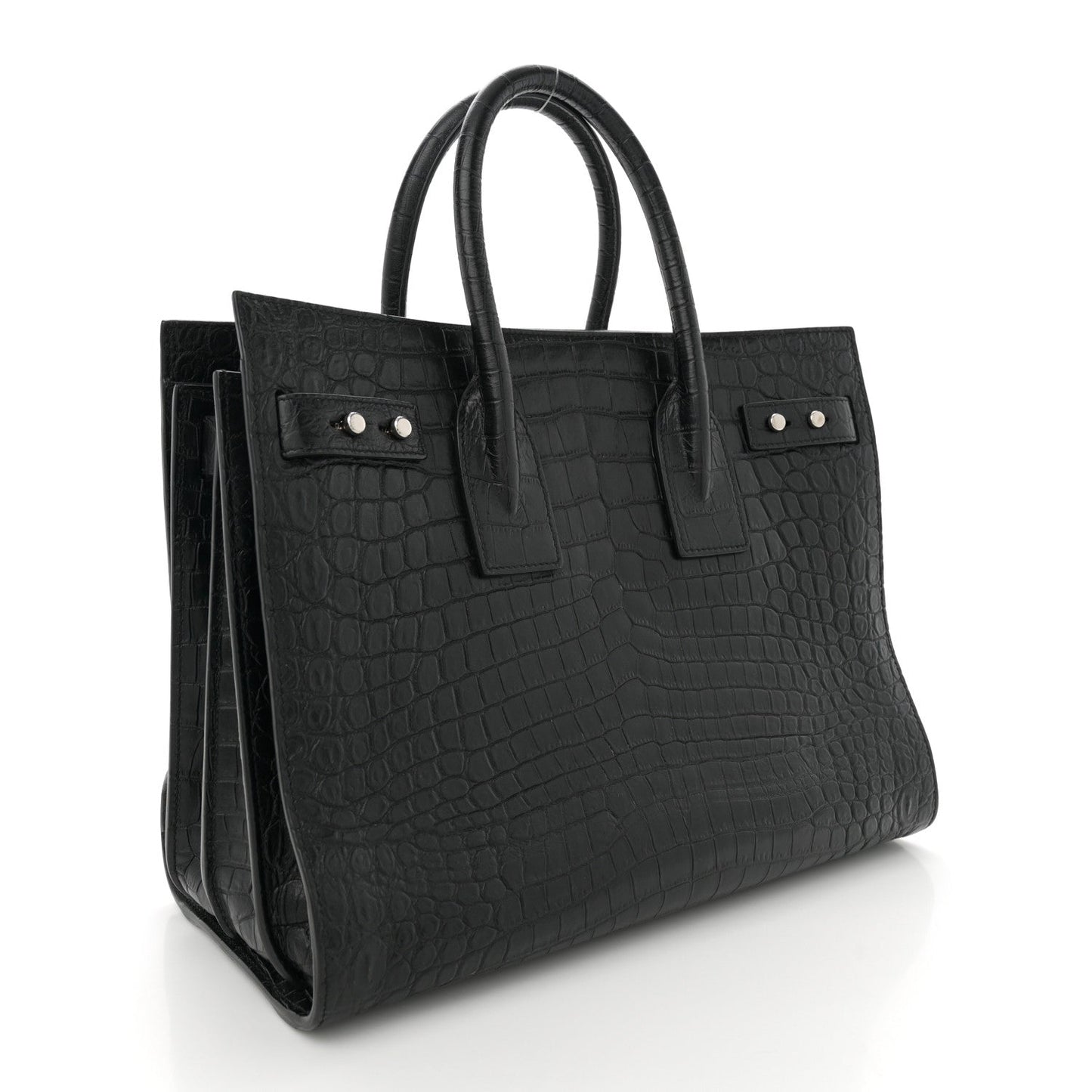 Calfskin Crocodile Embossed Small Supple Sac de Jour Black