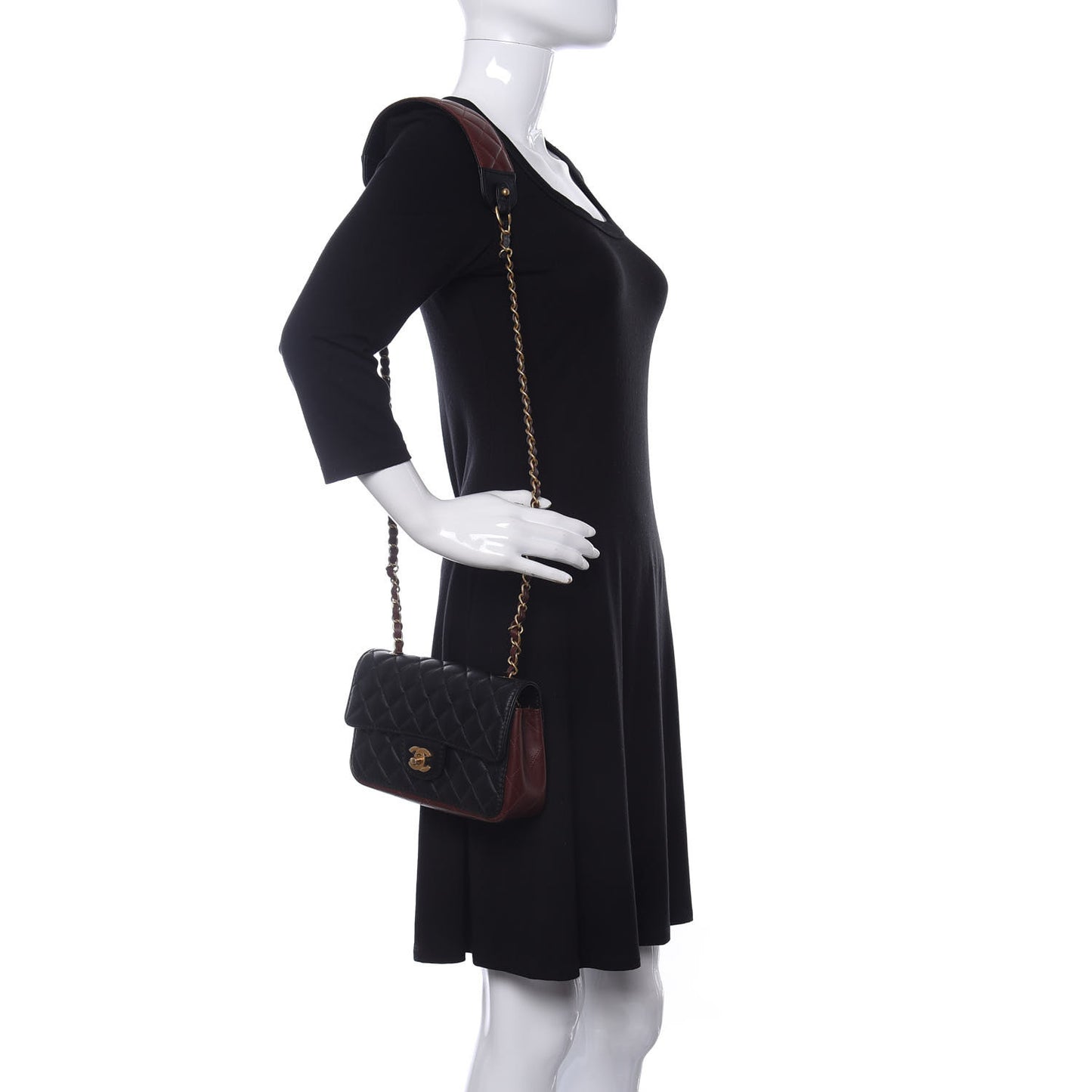 Calfskin Quilted Small Strap Into Flap Bag Black Brown
