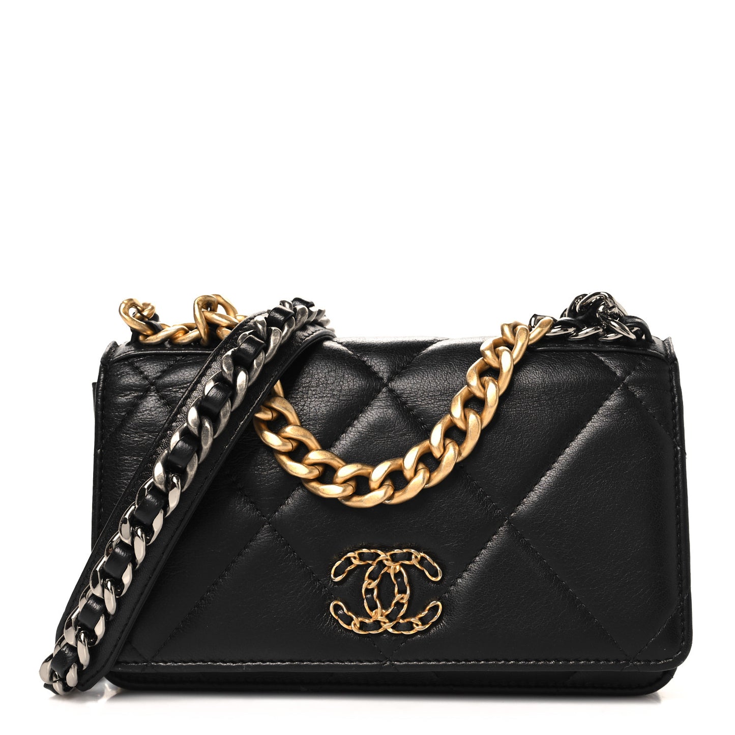 Lambskin Quilted Chanel 19 Wallet On Chain WOC Black