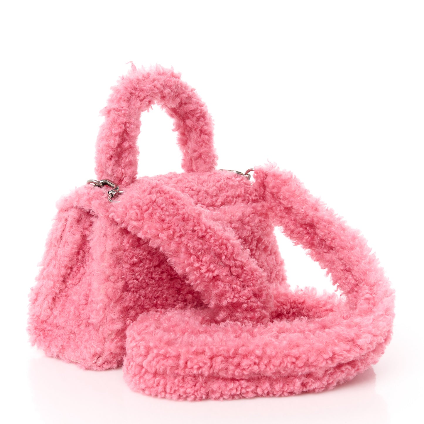 Faux Fur Fluffy Hourglass XS Top Handle Bag Sweet Pink