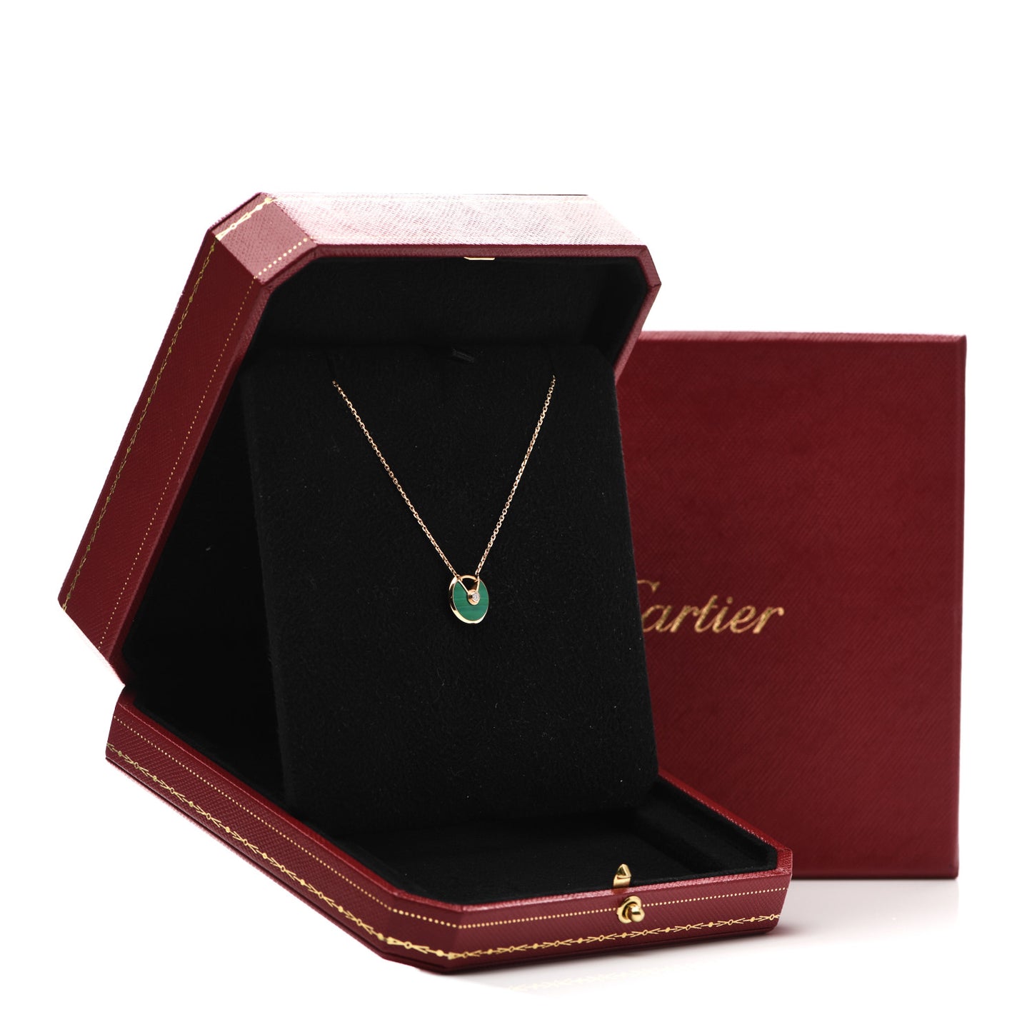 18K Pink Gold Diamond Malachite XS Amulette de Cartier Pendant Necklace