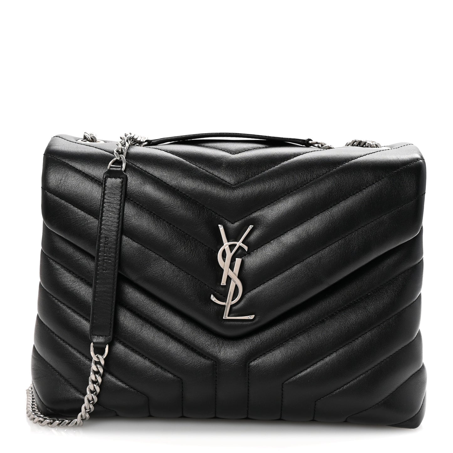 Calfskin Y Quilted Monogram Medium Loulou Chain Satchel Black
