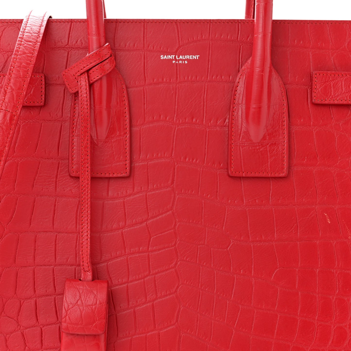 Calfskin Crocodile Embossed Small Sac de Jour Eros Red