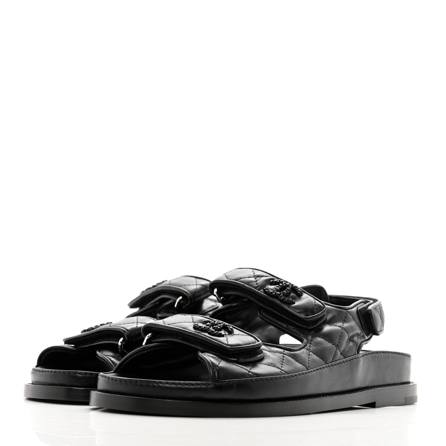 Chanel Lambskin Quilted Velcro Dad Sandals 37 So Black 4 of 9