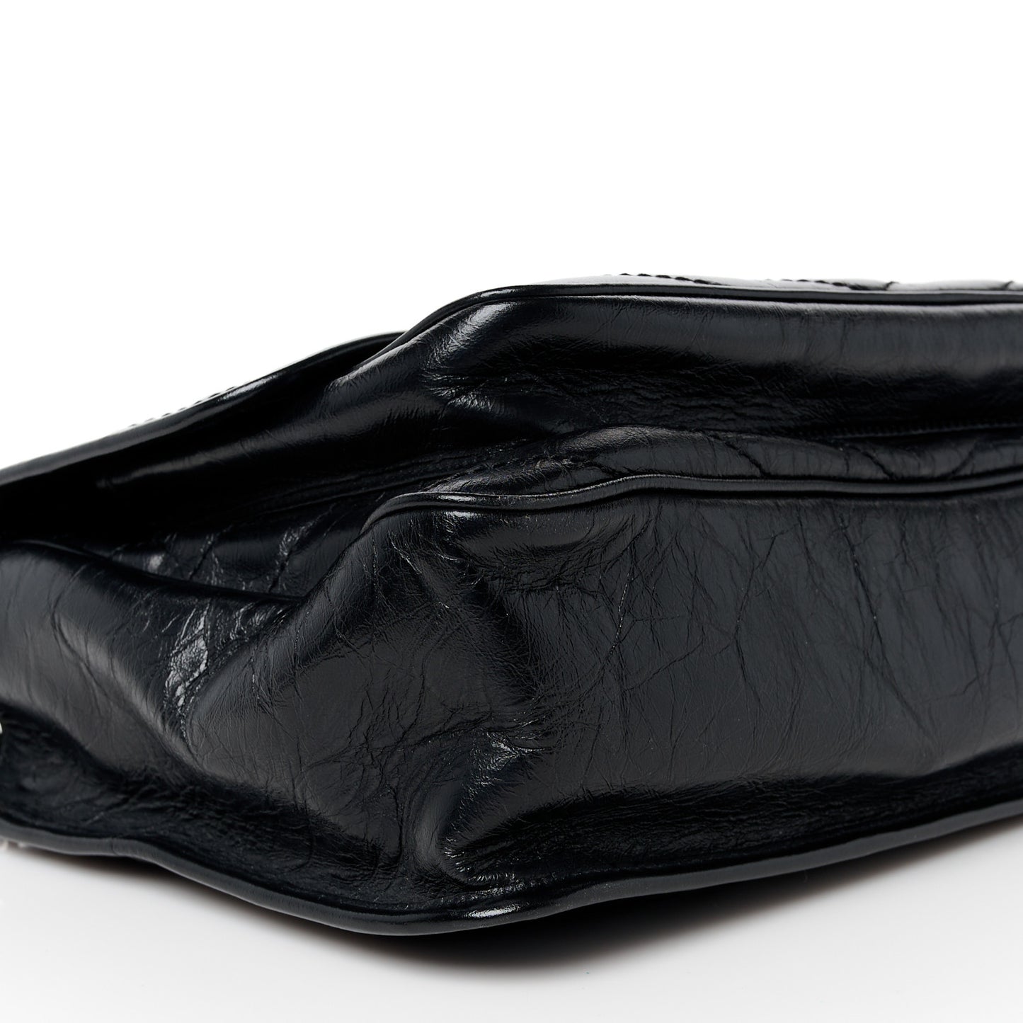 Crinkled Calfskin Matelasse Monogram Large Niki Chain Satchel Black