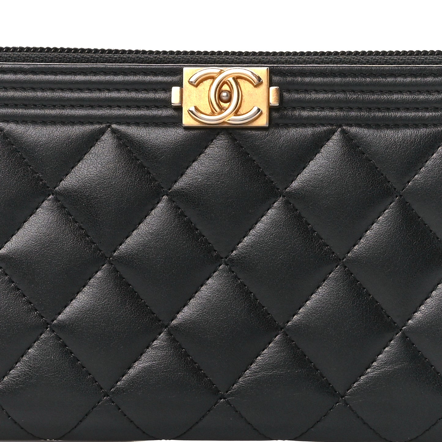 Lambskin Quilted Boy Long Zip Around Wallet Black