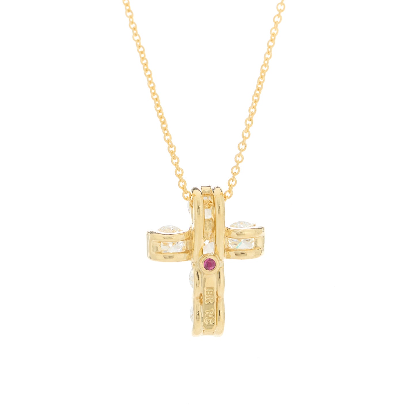 18K Yellow Gold Diamond Tiny Treasures Square Cross Pendant Necklace