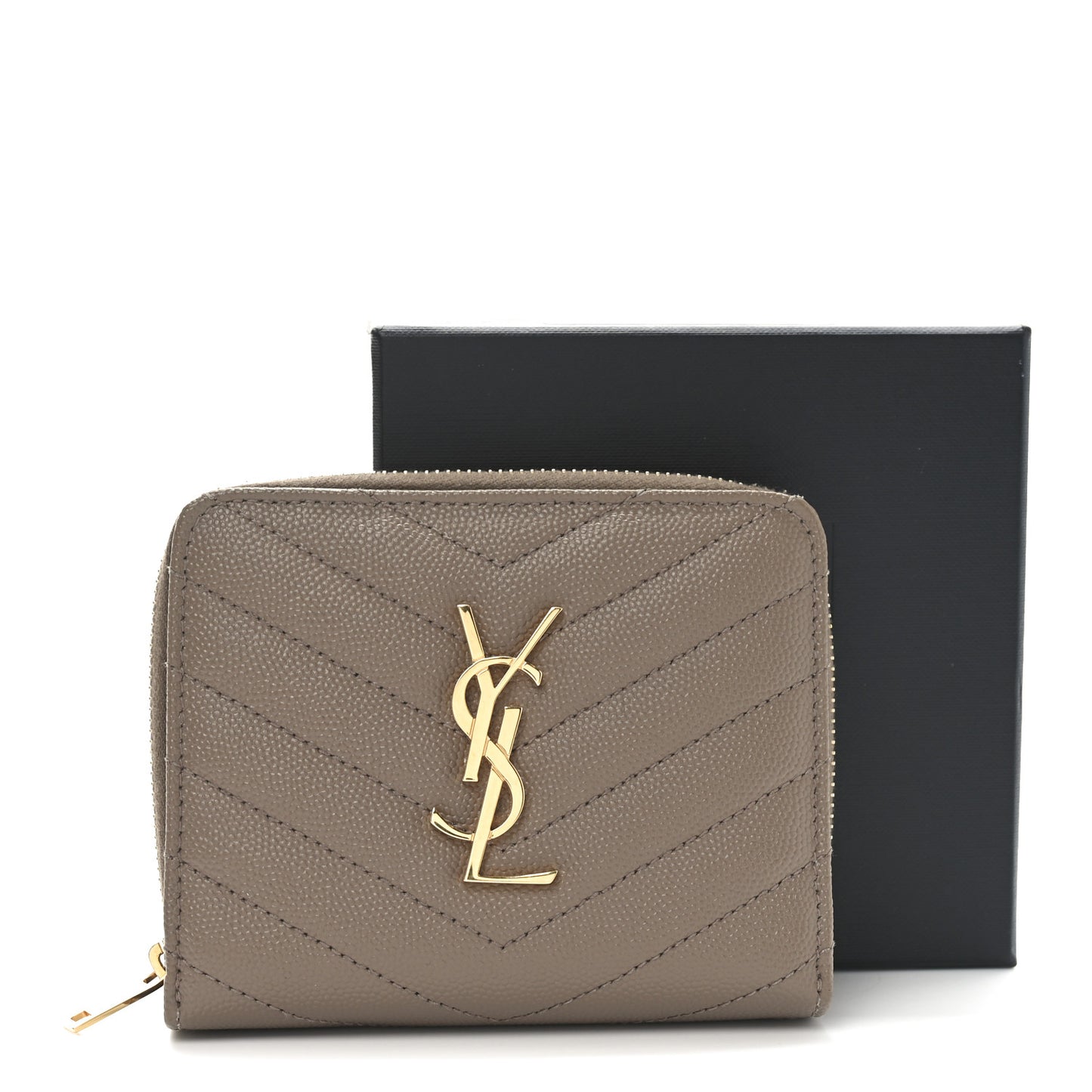Grain De Poudre Matelasse Chevron Monogram Compact Zip Around Wallet Dark Latte