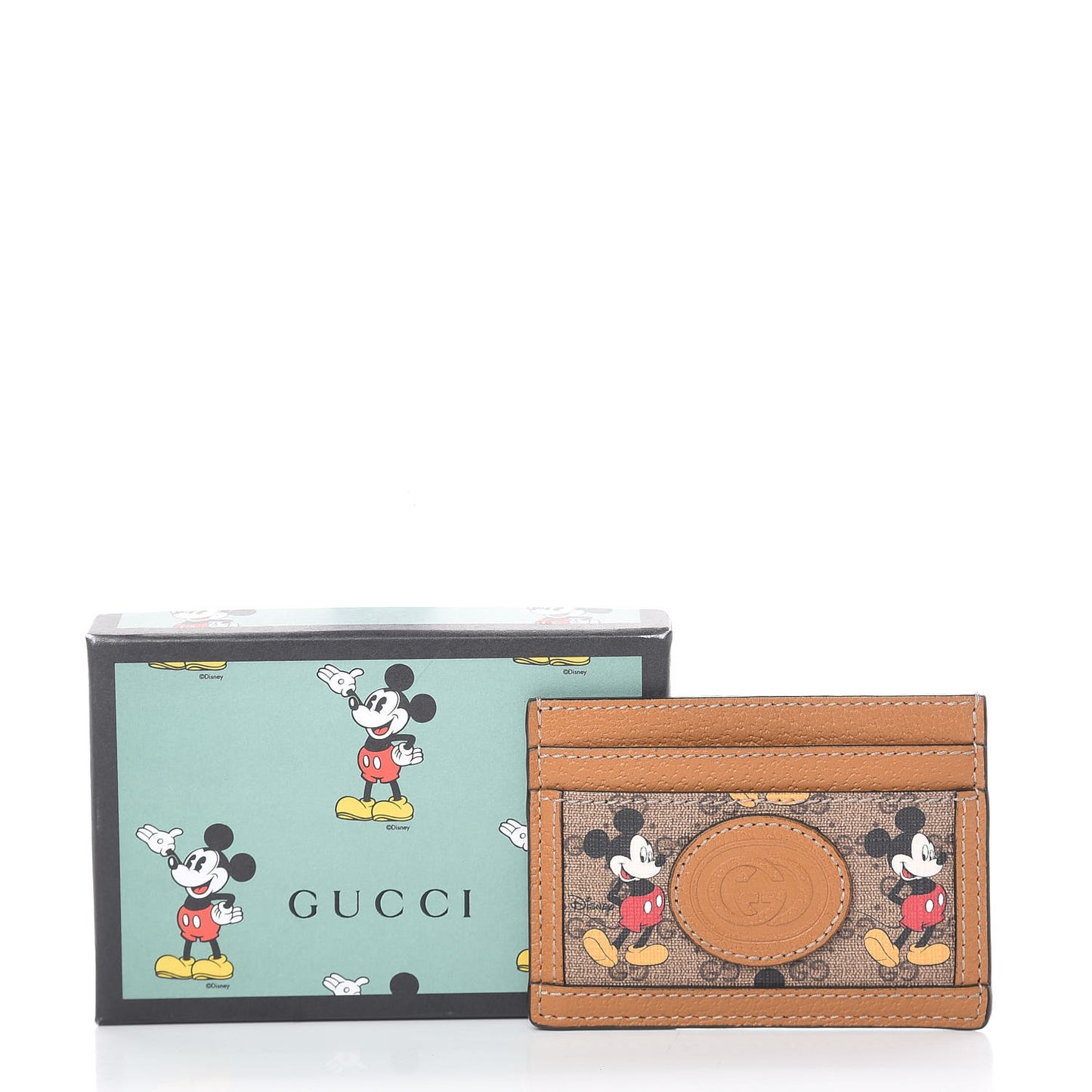 X DISNEY Mini Vintage GG Supreme Monogram Mickey Mouse Card Holder Beige Vintage Sun Oil