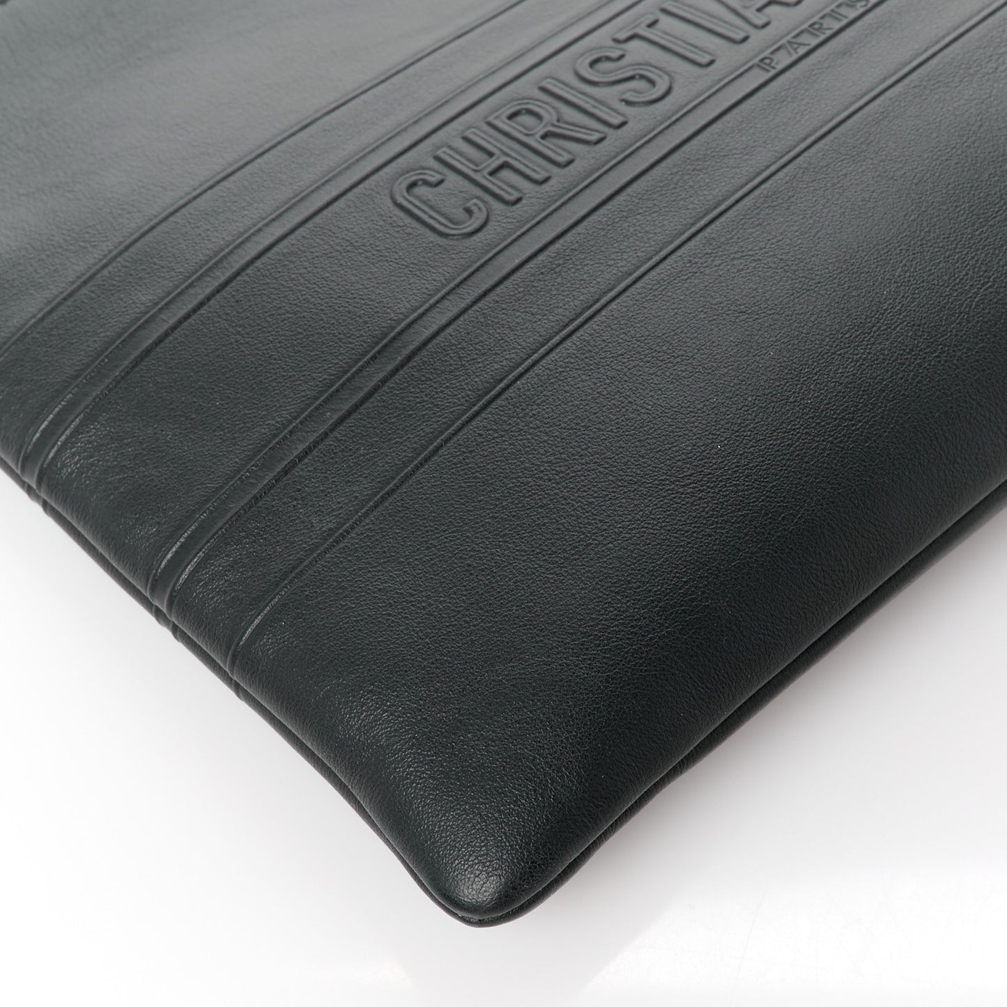 Calfskin Medium Diordouble Zip Pouch Black