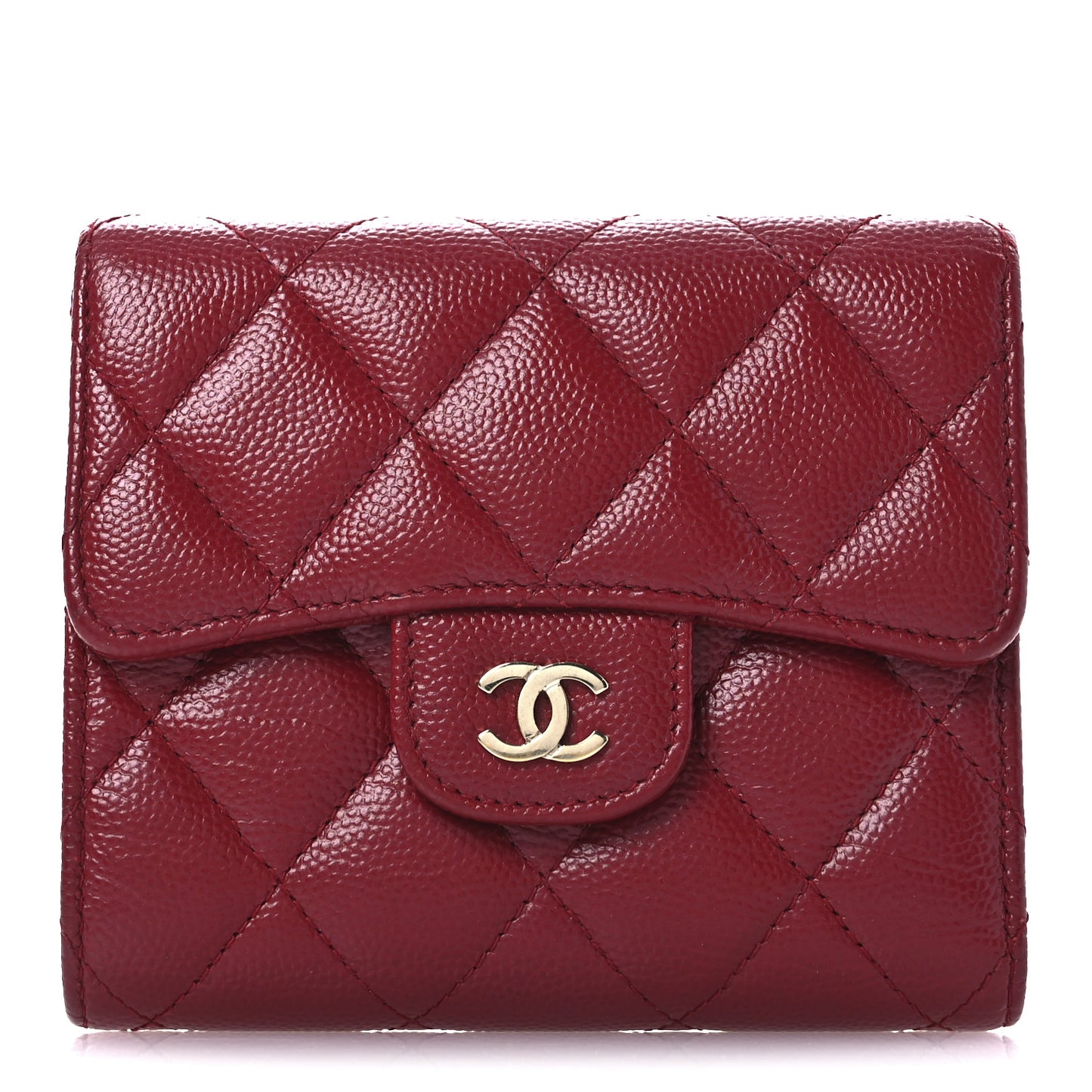 Caviar Quilted Compact Flap Wallet Dark Red