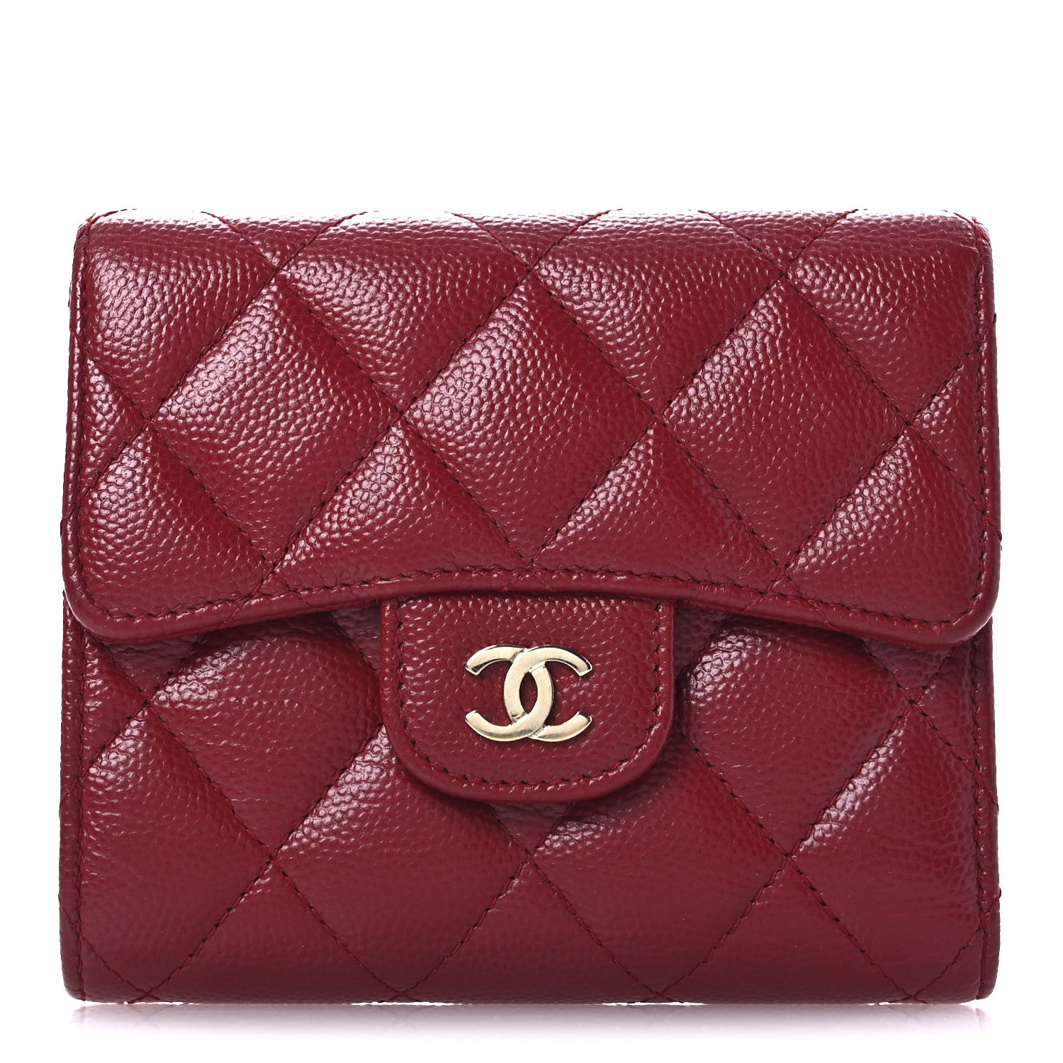 Chanel Caviar Quilted Compact Flap Wallet Dark Red 1 of 11