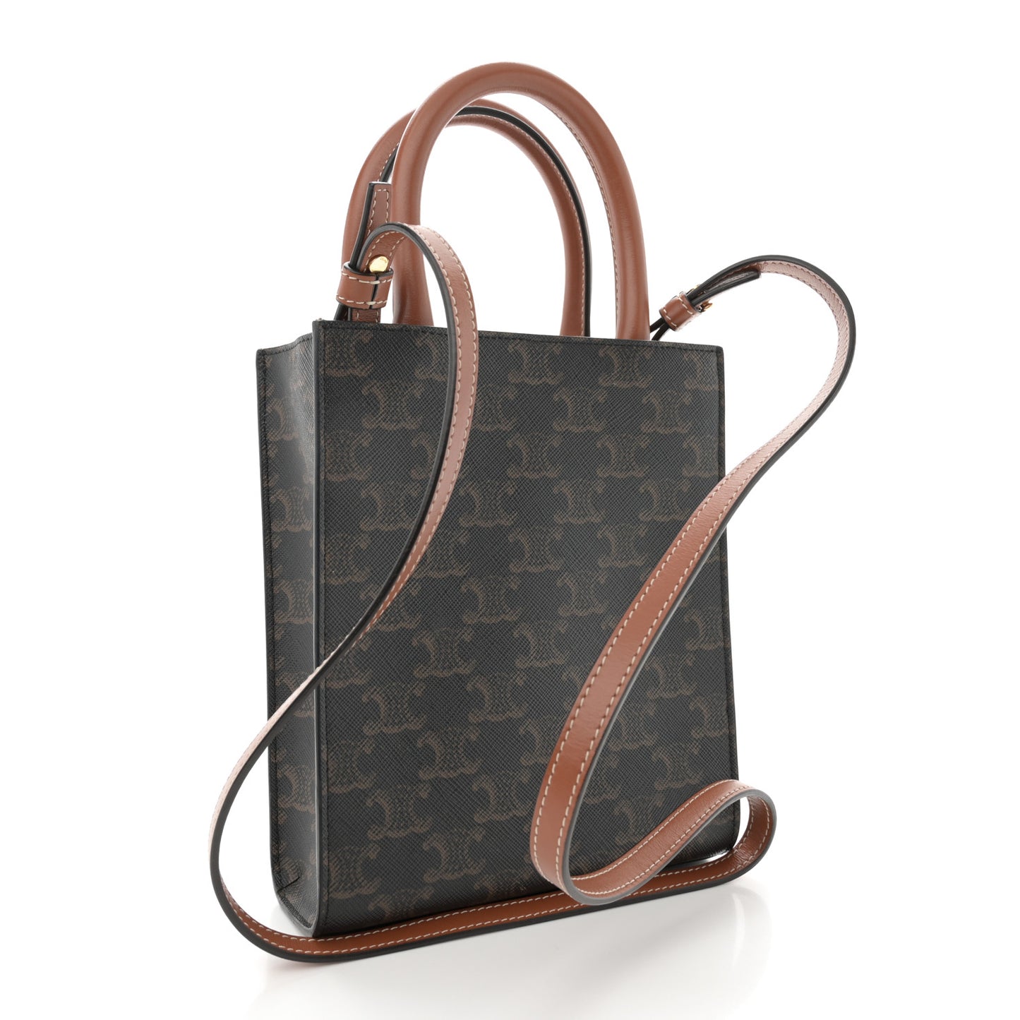 Triomphe Canvas Calfskin Mini Vertical Cabas Tan
