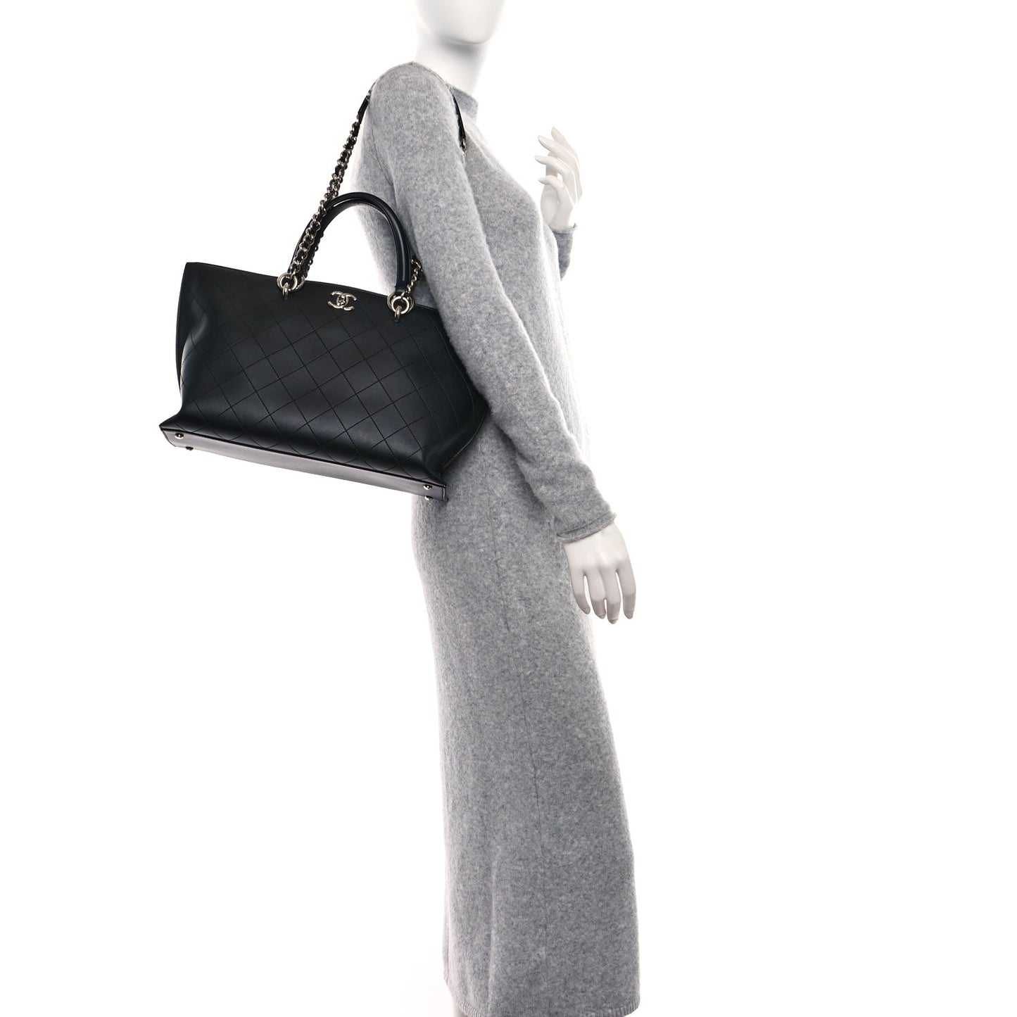 Calfskin Stitched Shopping Tote Black