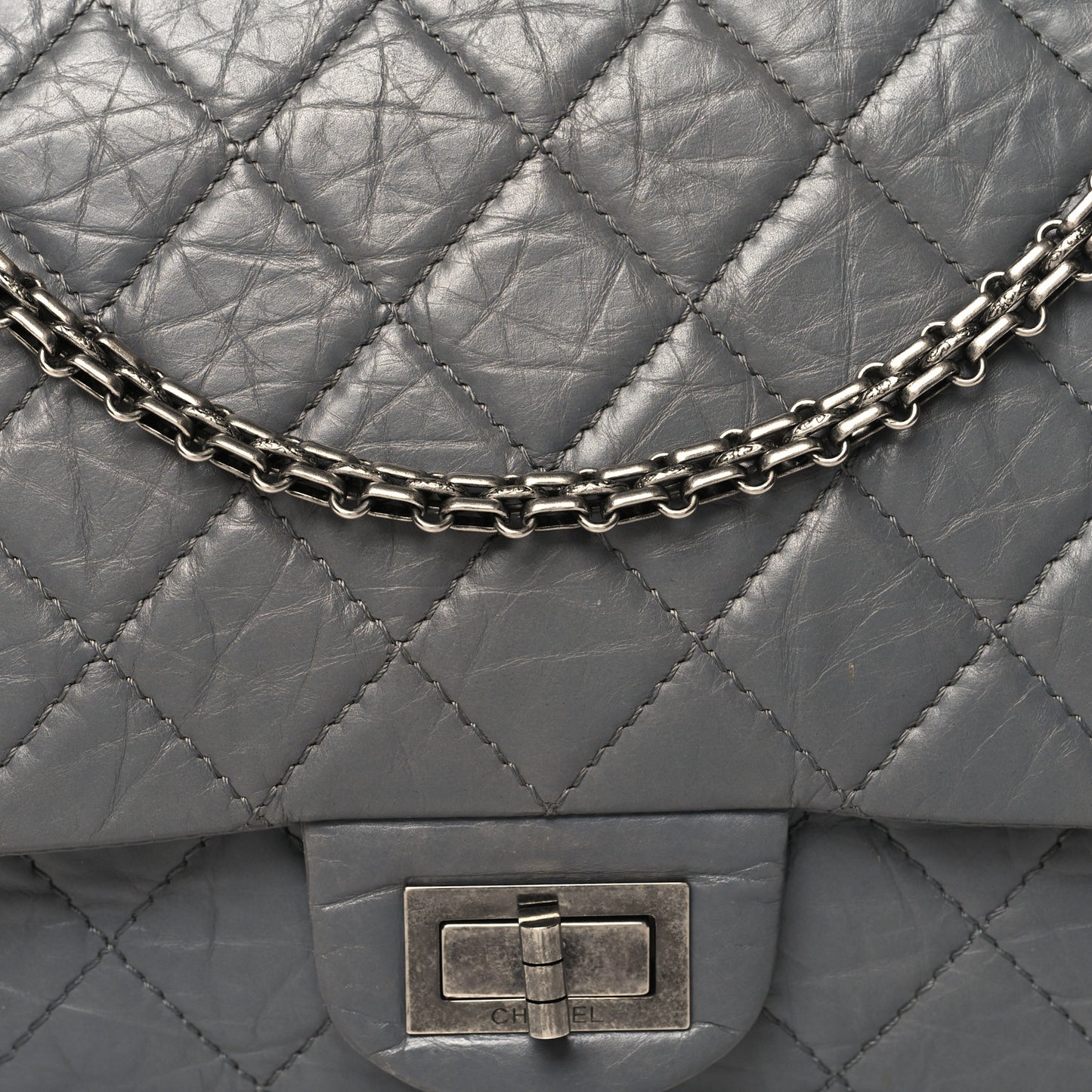 Aged Calfskin Quilted 2.55 Reissue 227 Flap Grey