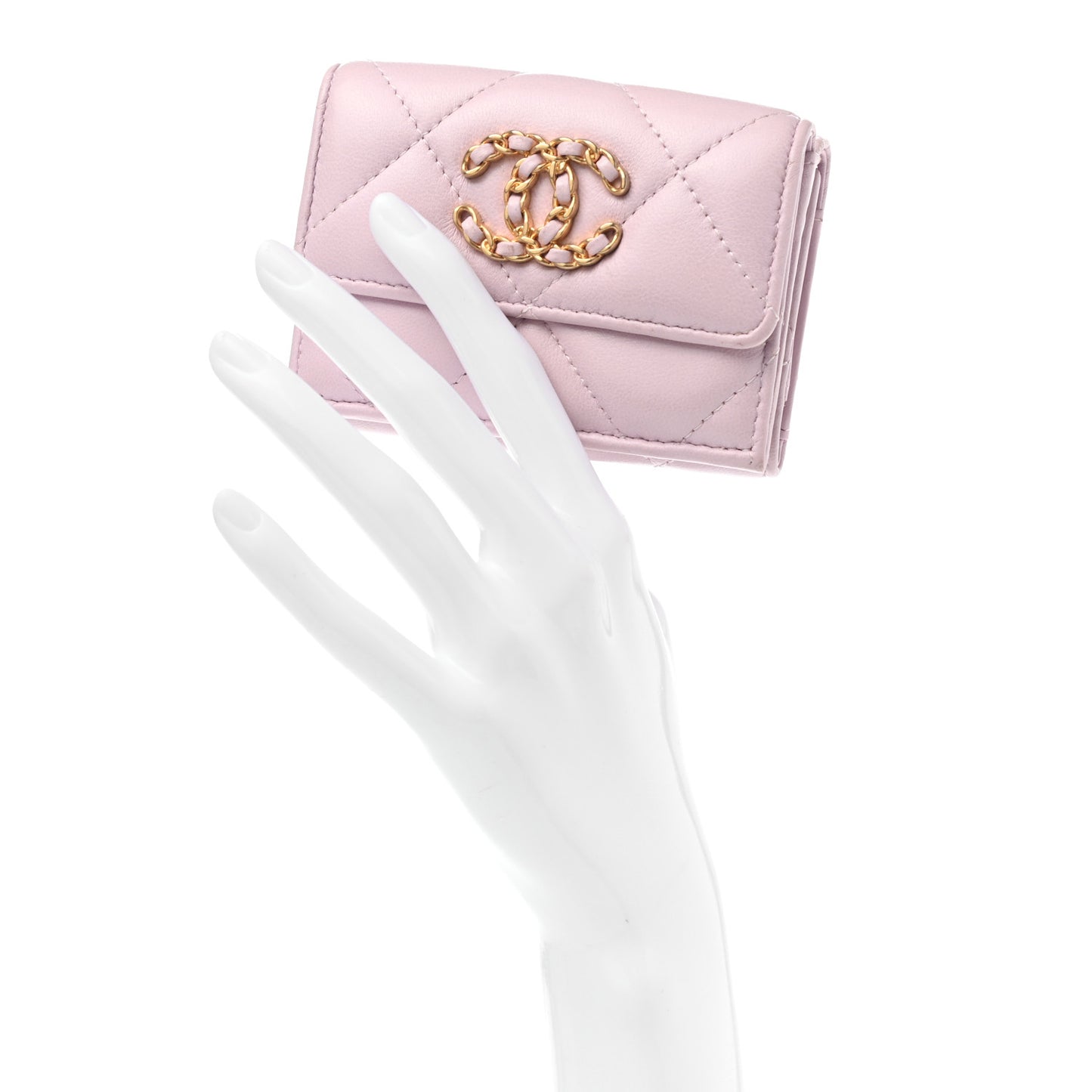 Goatskin Quilted Chanel 19 Small Flap Wallet Pink