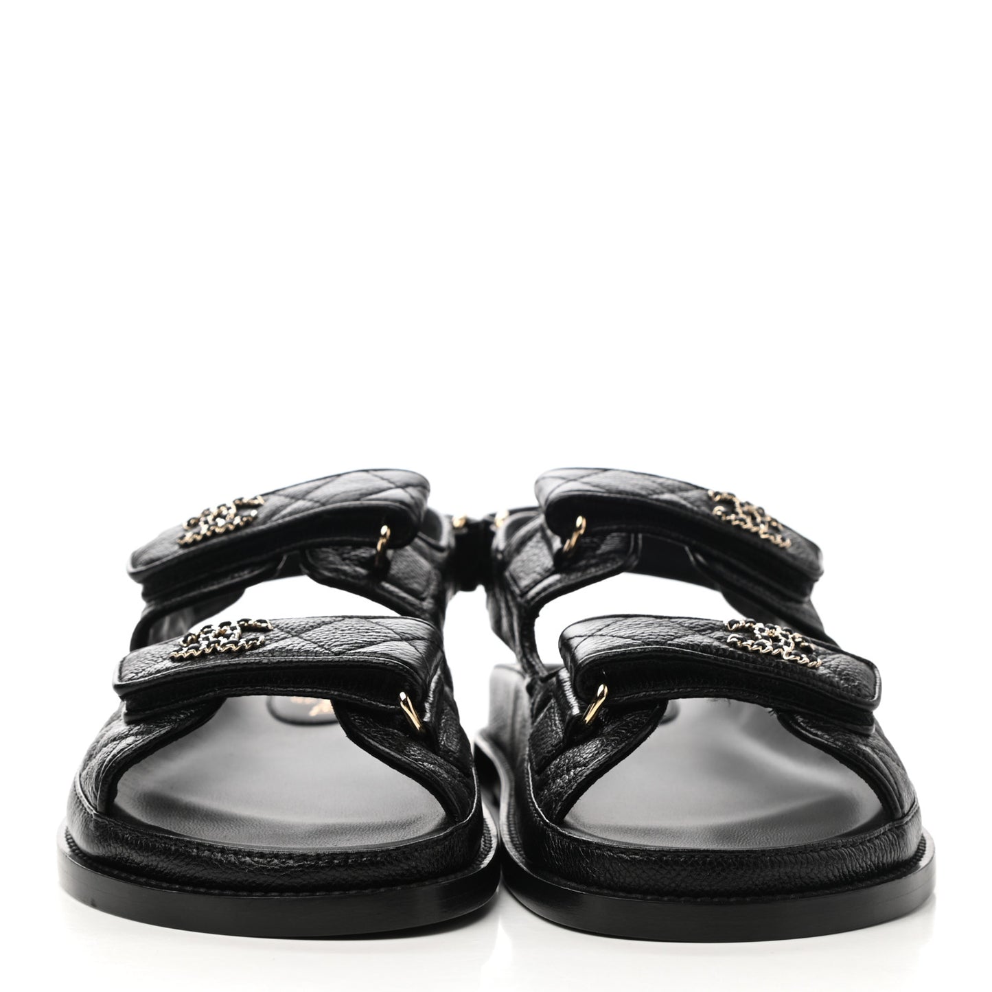 Grained Calfskin Velcro Dad Sandals 37 Black