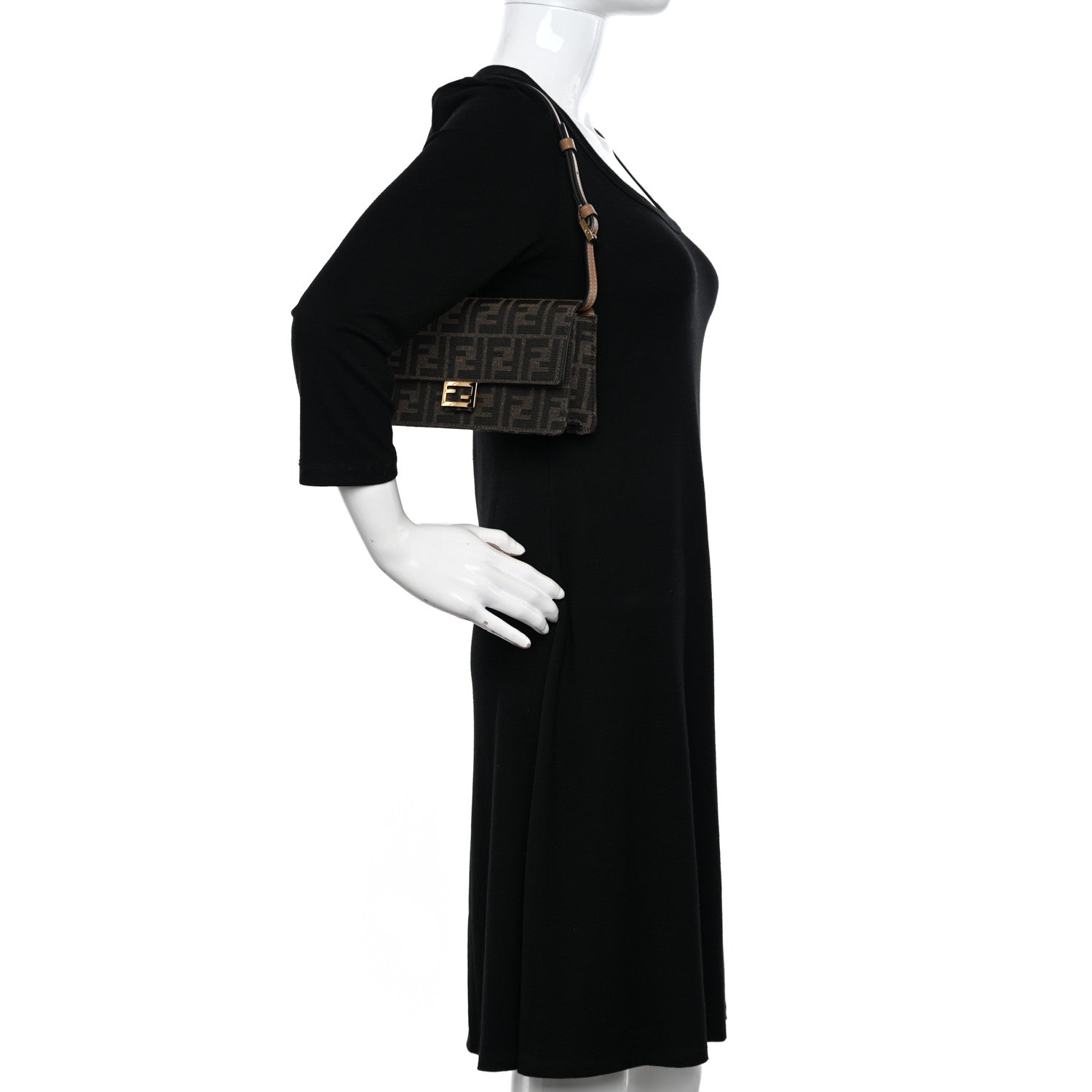 Fendi Fabric Jacquard FF 1974 Wallet On Chain Tobacco Moro 2 of 10