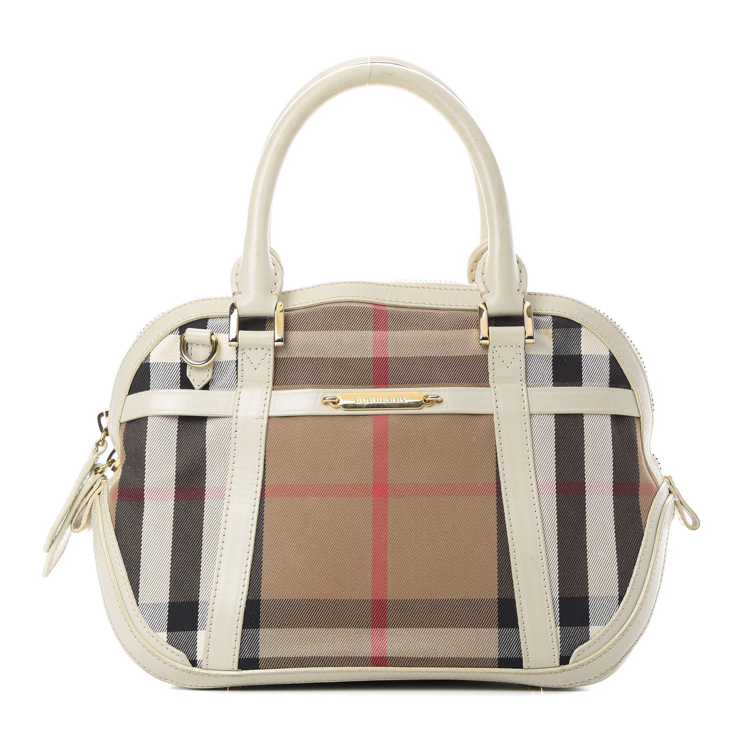 House Check Bridle Calfskin Small Orchard Bowling Bag White