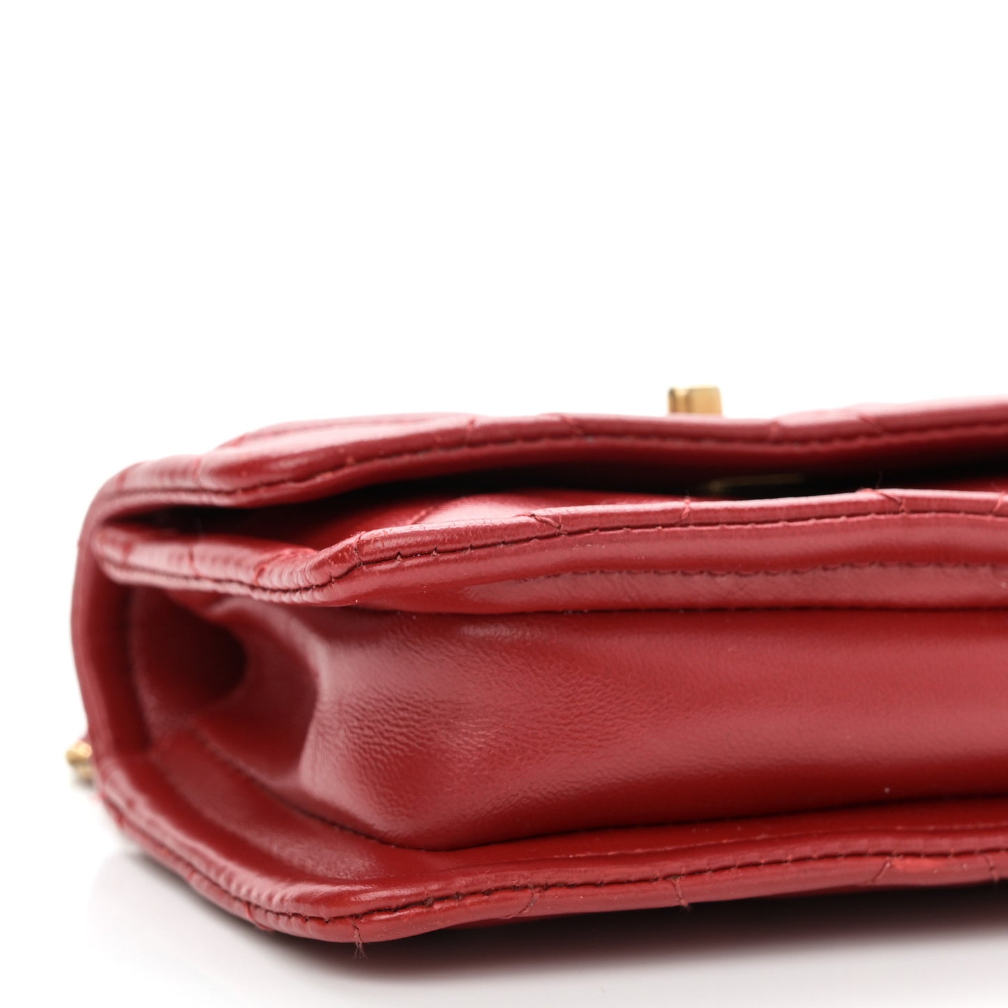 Shiny Lambskin Quilted Extra Mini Flap Red