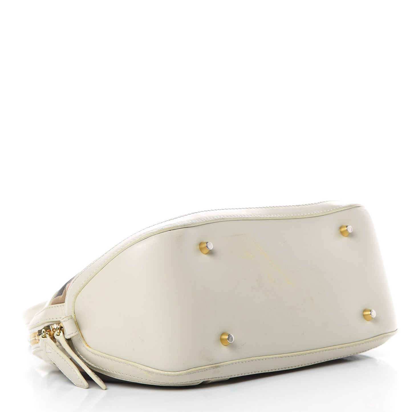 House Check Bridle Calfskin Small Orchard Bowling Bag White