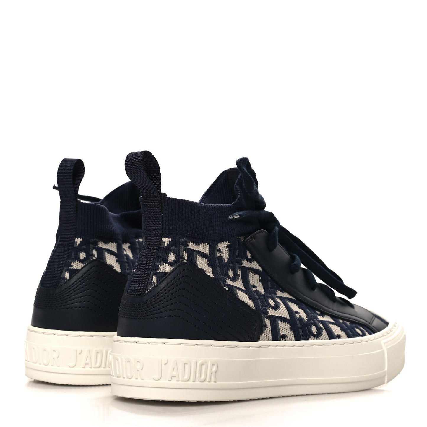 Technical Knit Calfskin Oblique Womens Walk'n Dior Mid Top Sneakers 37.5 Deep Blue