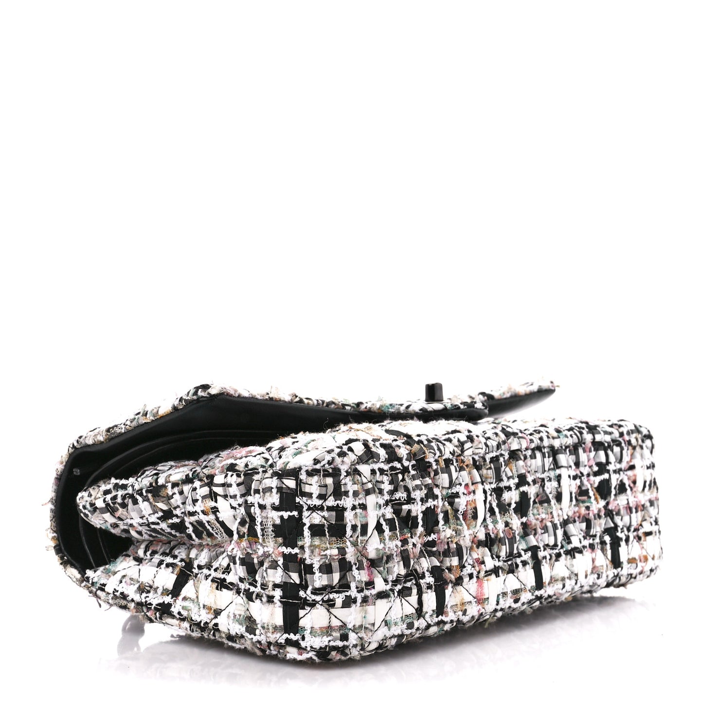 Tweed Quilted Medium Double Flap White Black Multicolor