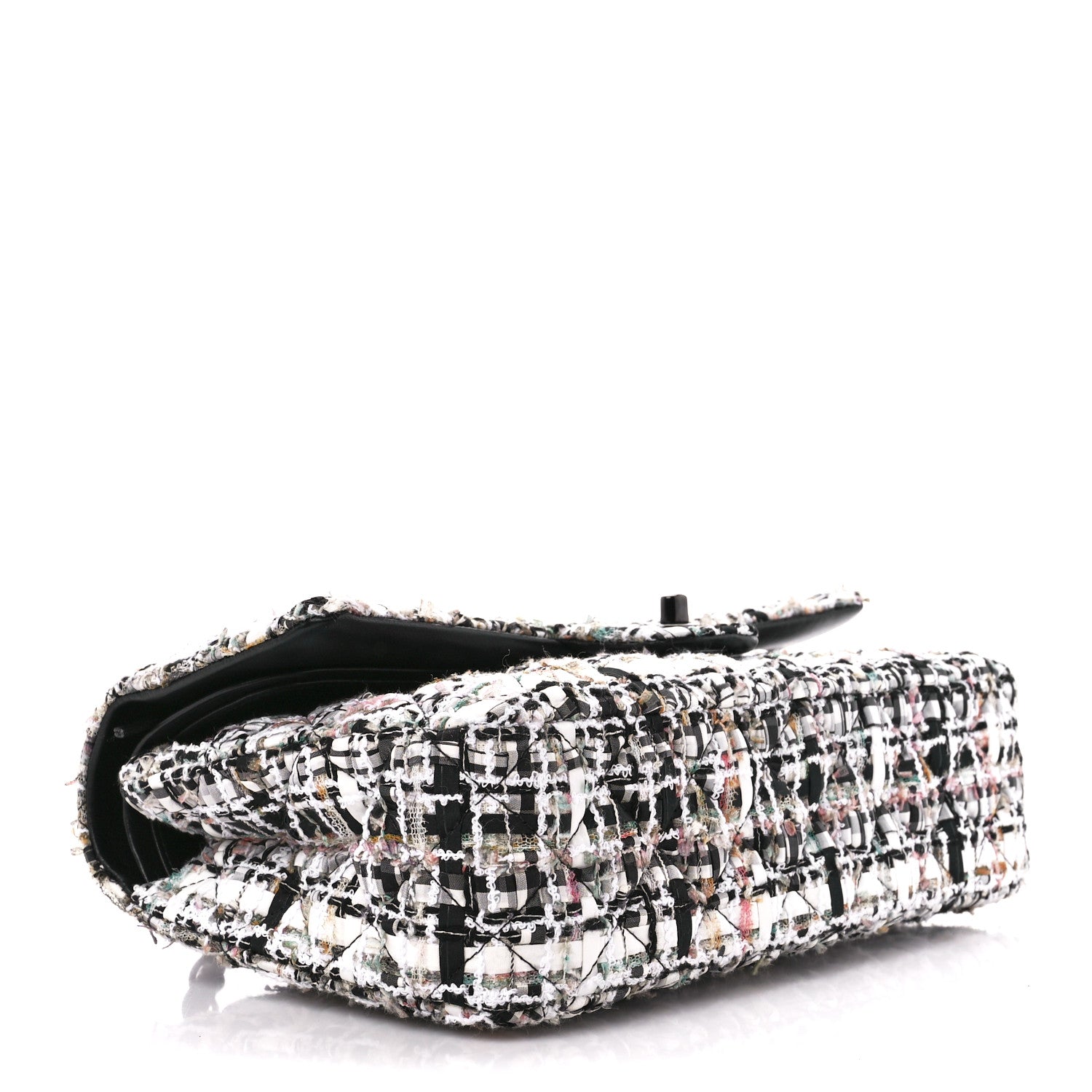 Chanel Tweed Quilted Medium Double Flap White Black Multicolor 4 of 11