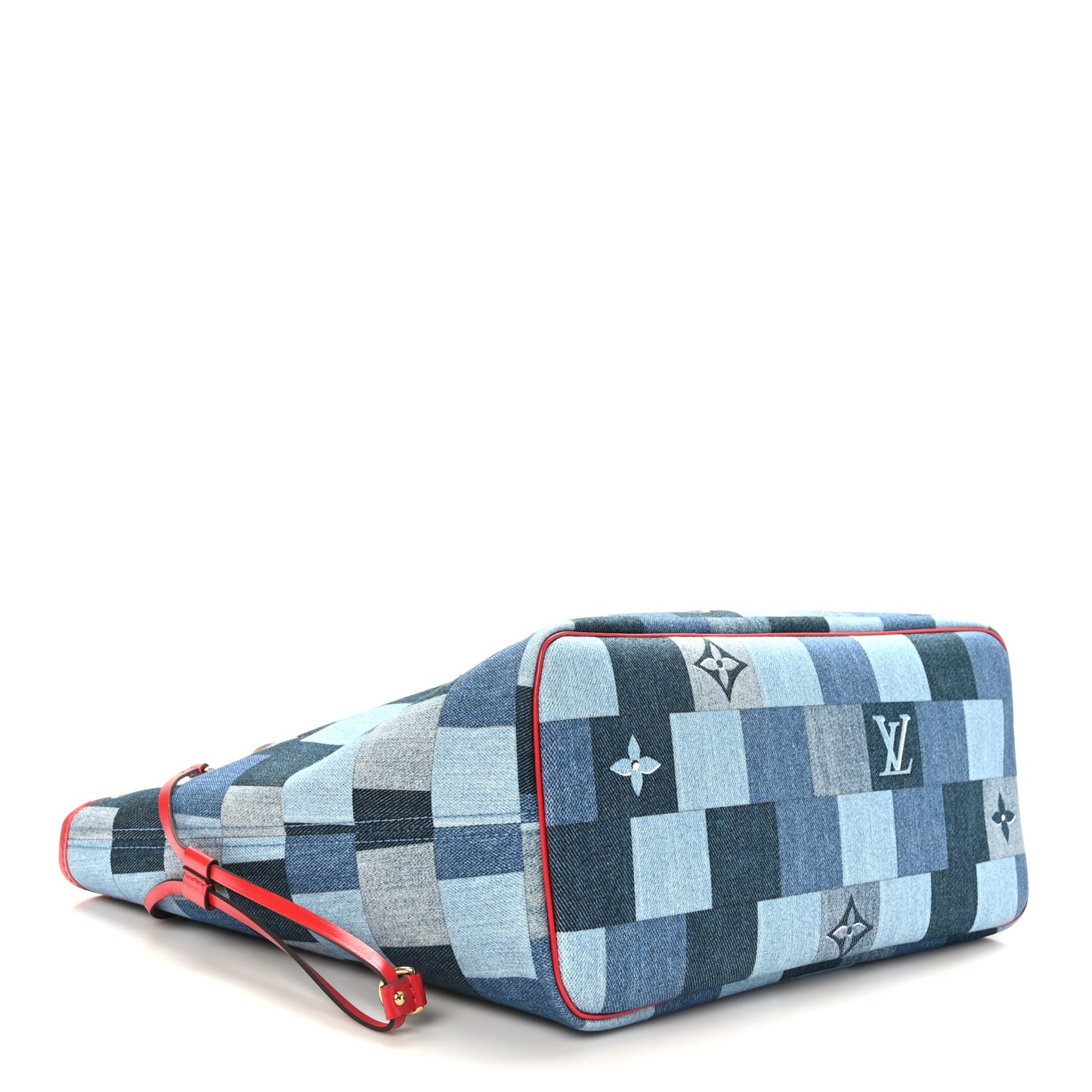 Denim Damier Monogram Patchwork Neverfull Blue Rouge